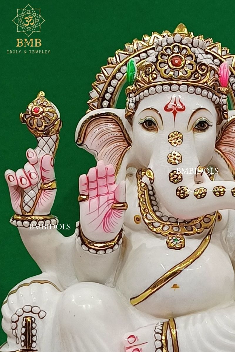 Marble Ganesh Statue made in Makrana Marble in 18inches