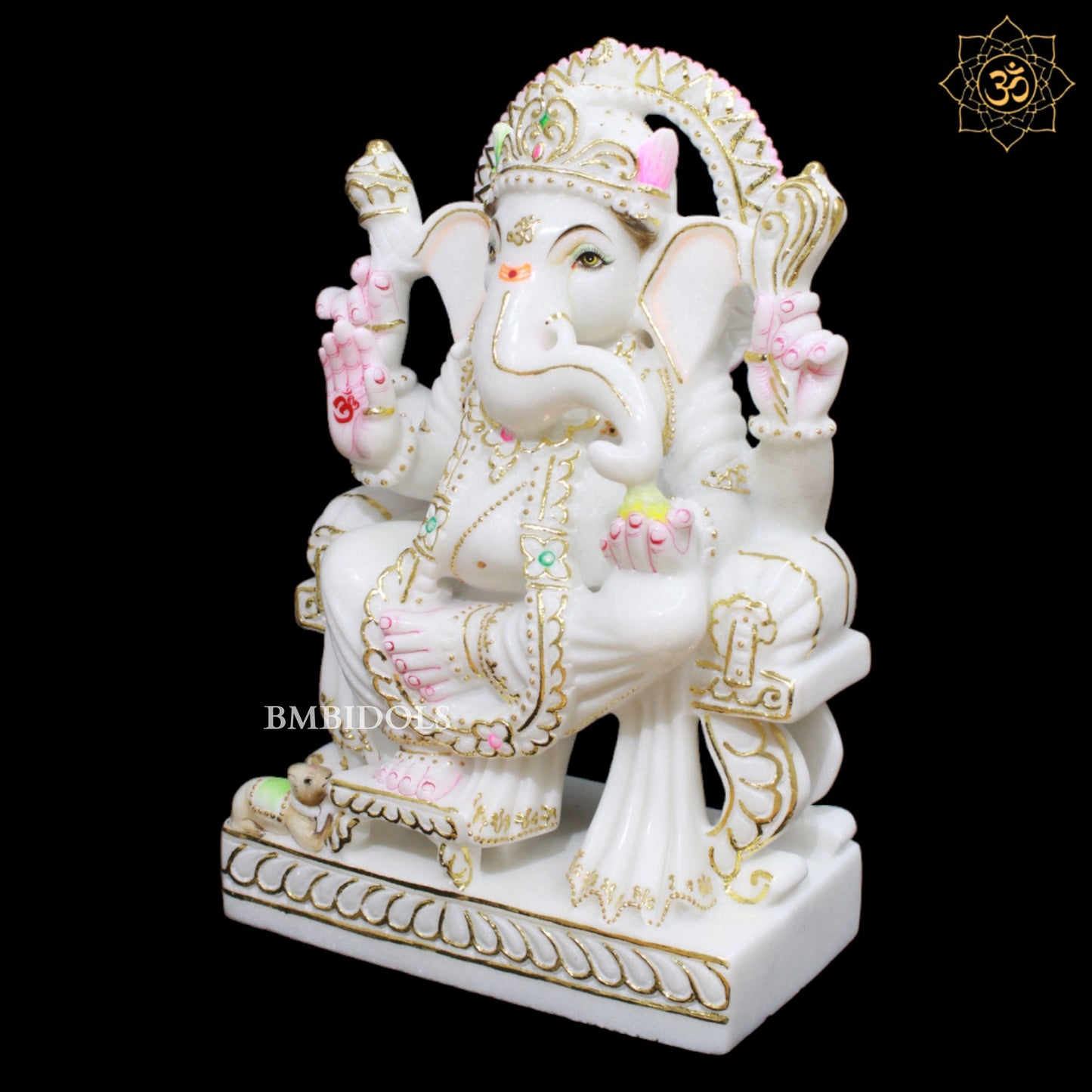 White Marble Ganpati Murti in 15inches with Full Goldwork