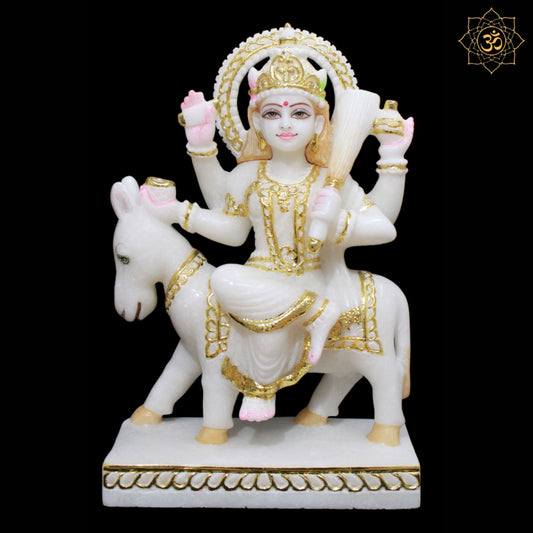 Sheetala Mata Marble Murti sitting on the Animal in Makrana Marble