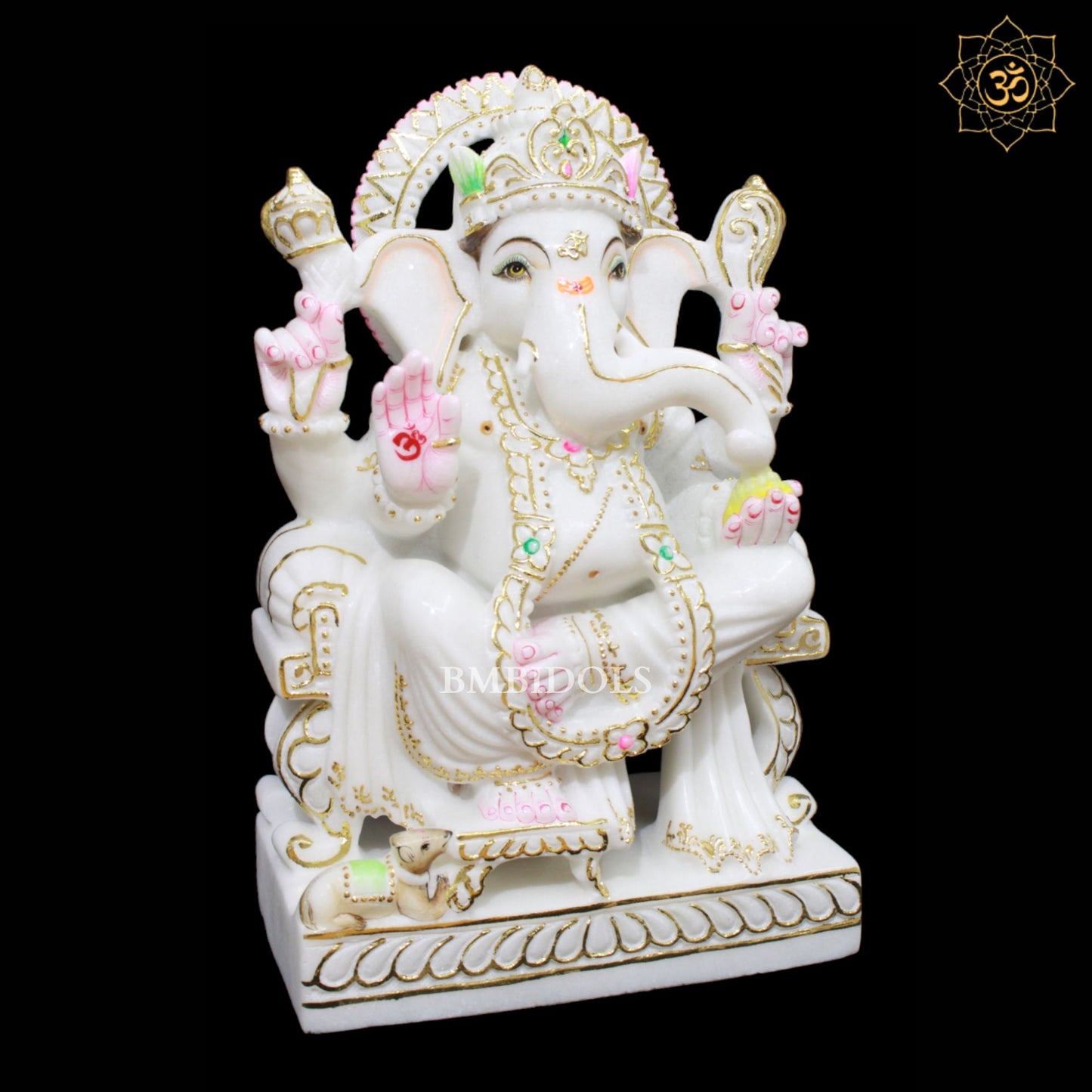 White Marble Ganpati Murti in 15inches with Full Goldwork