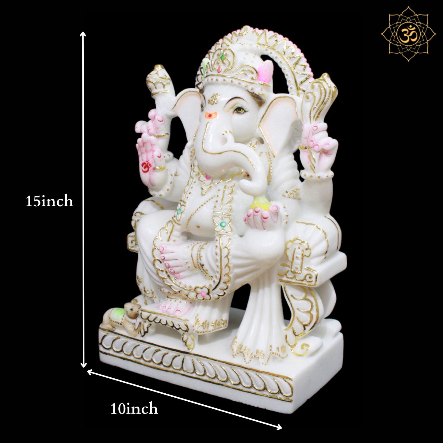 White Marble Ganpati Murti in 15inches with Full Goldwork