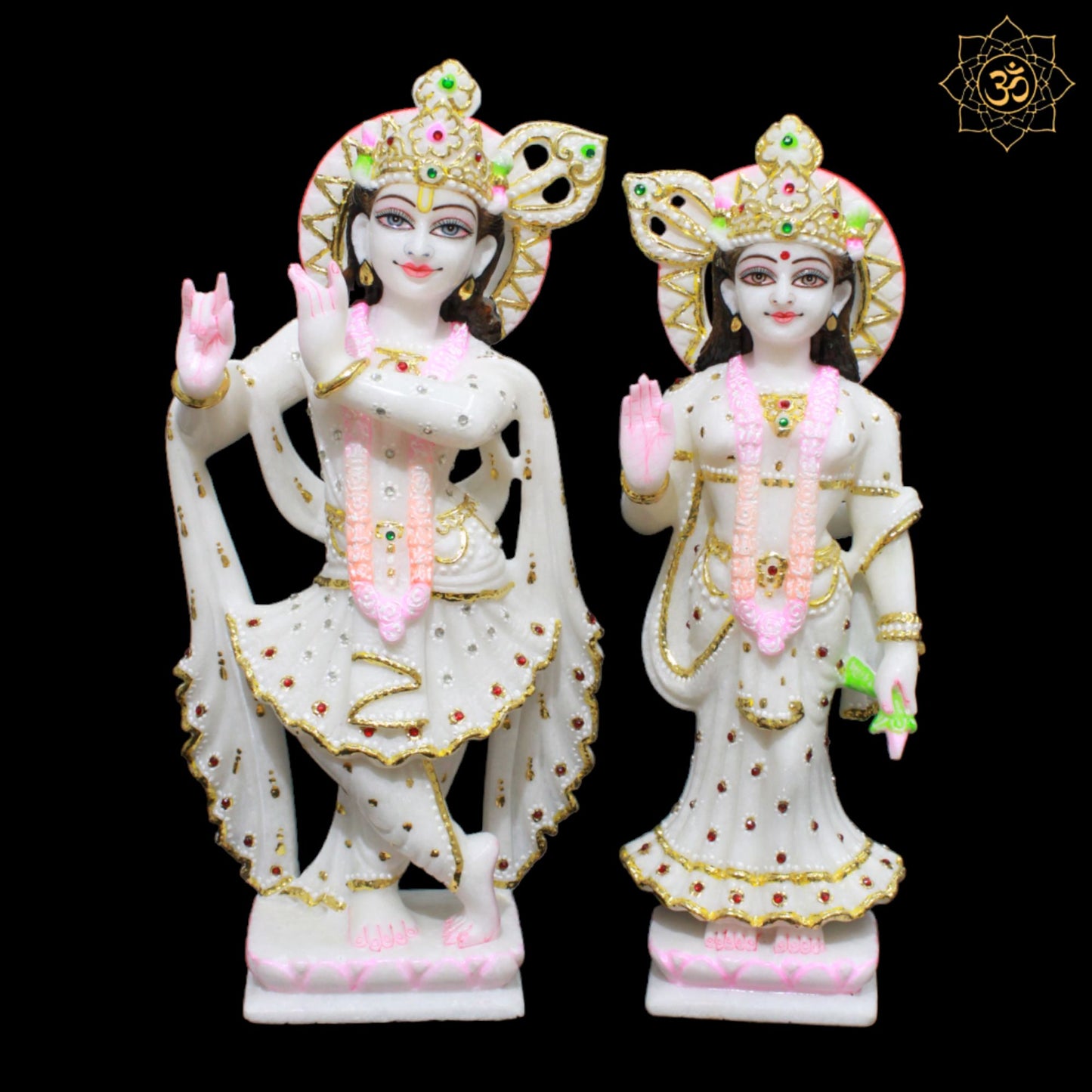 White Feather Radha Krishna Marble Murti for Homes and Temples in 15inches