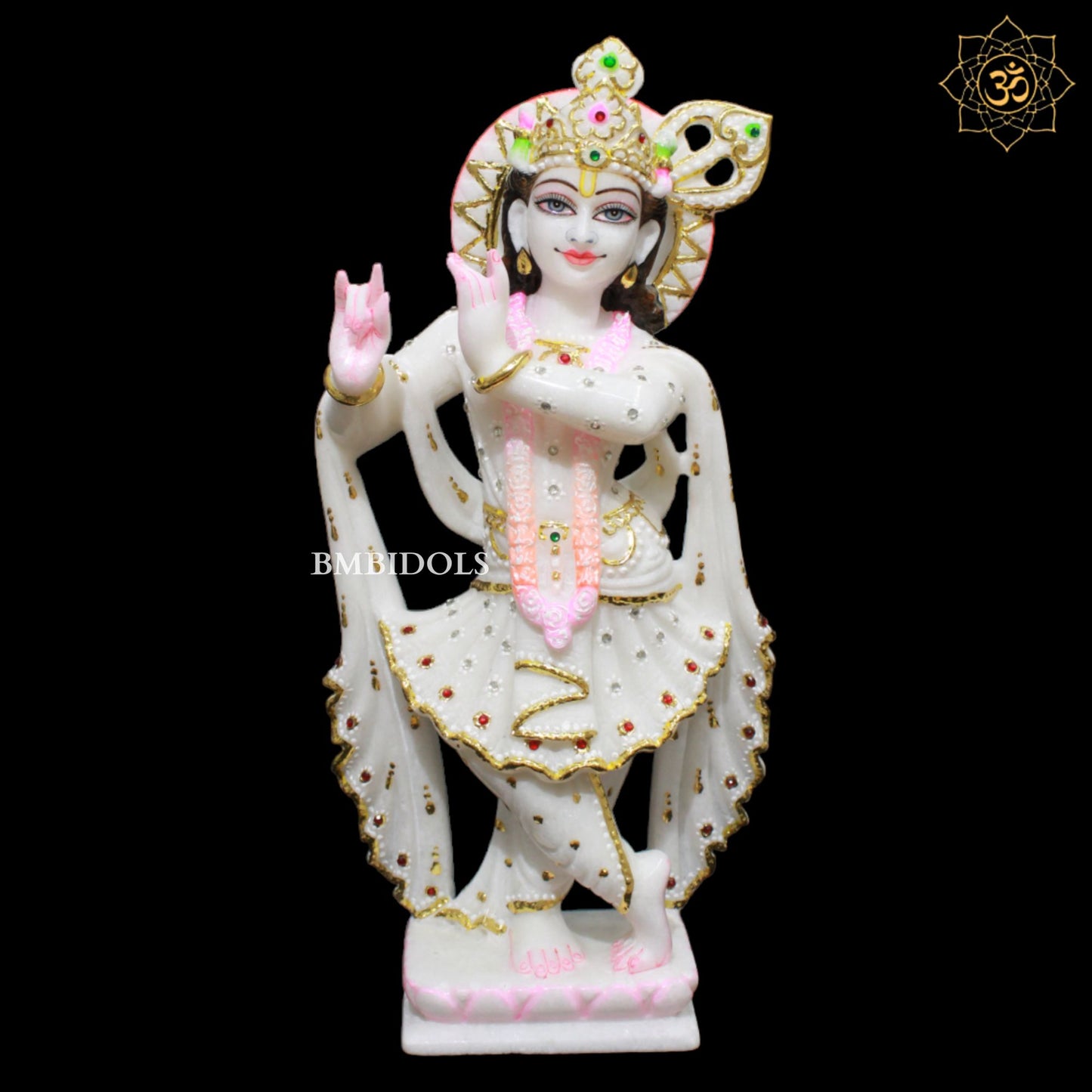 White Feather Radha Krishna Marble Murti for Homes and Temples in 15inches