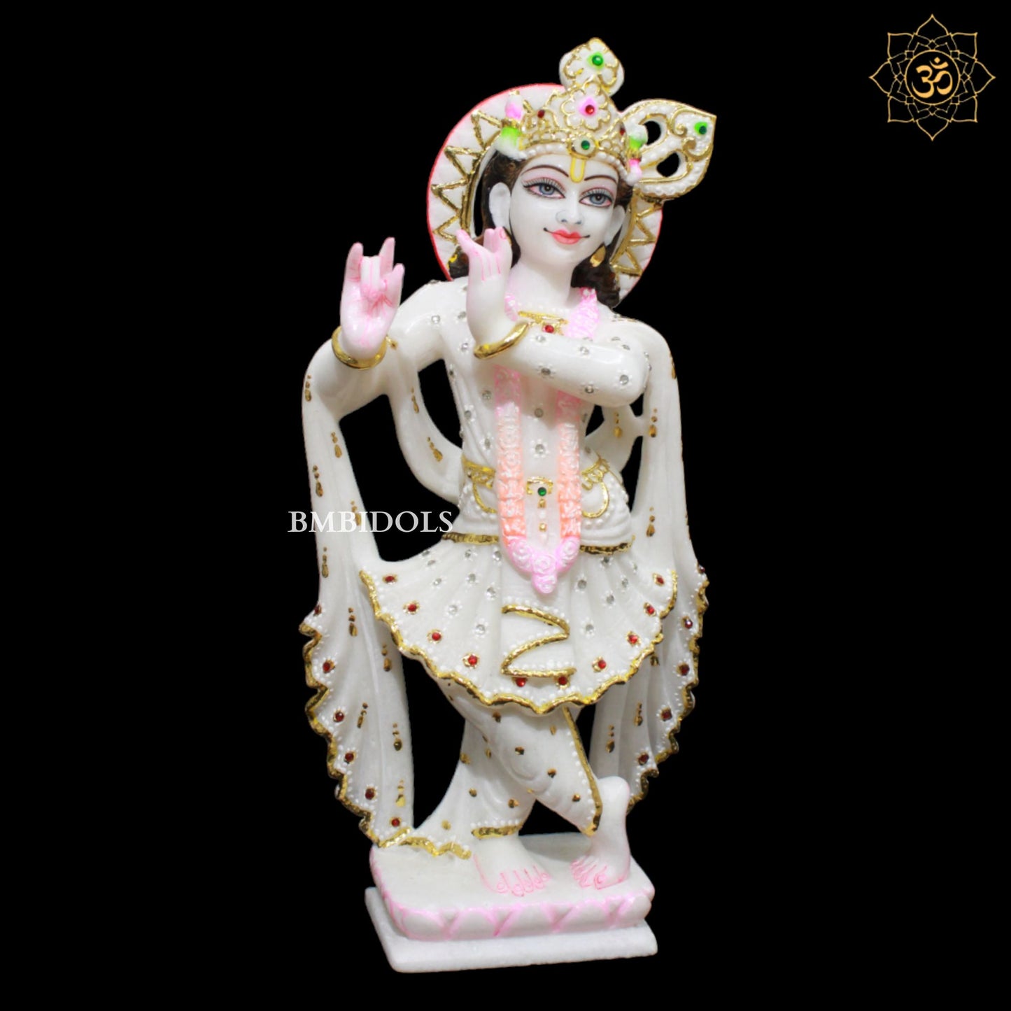 White Feather Radha Krishna Marble Murti for Homes and Temples in 15inches