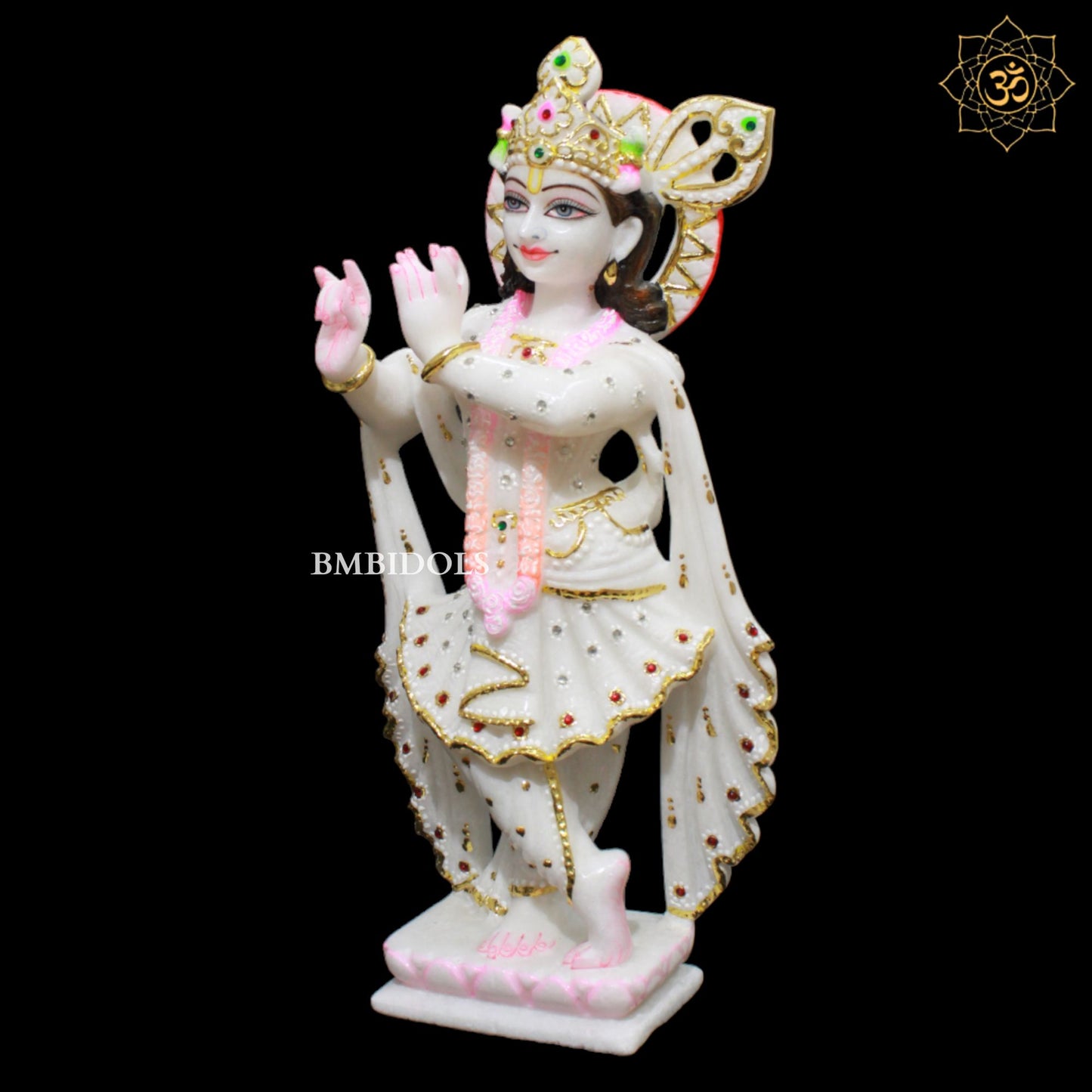 White Feather Radha Krishna Marble Murti for Homes and Temples in 15inches