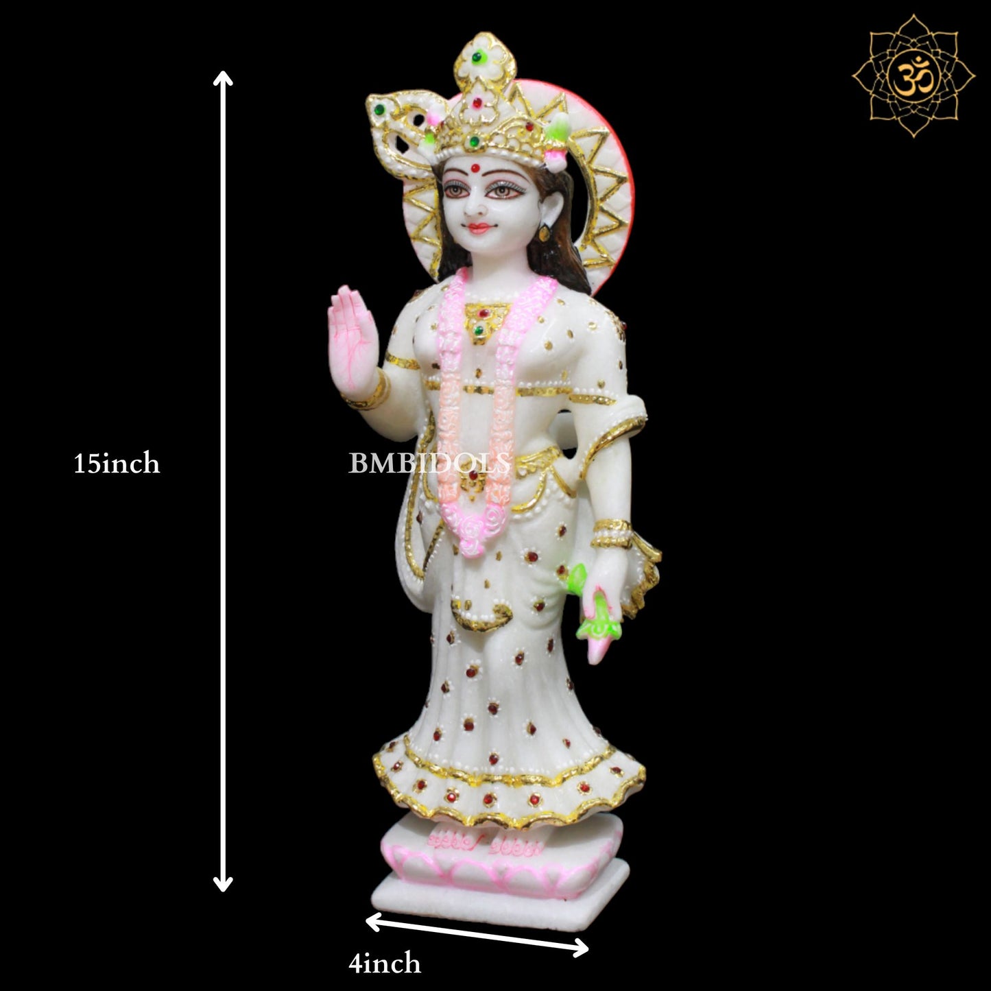 White Feather Radha Krishna Marble Murti for Homes and Temples in 15inches