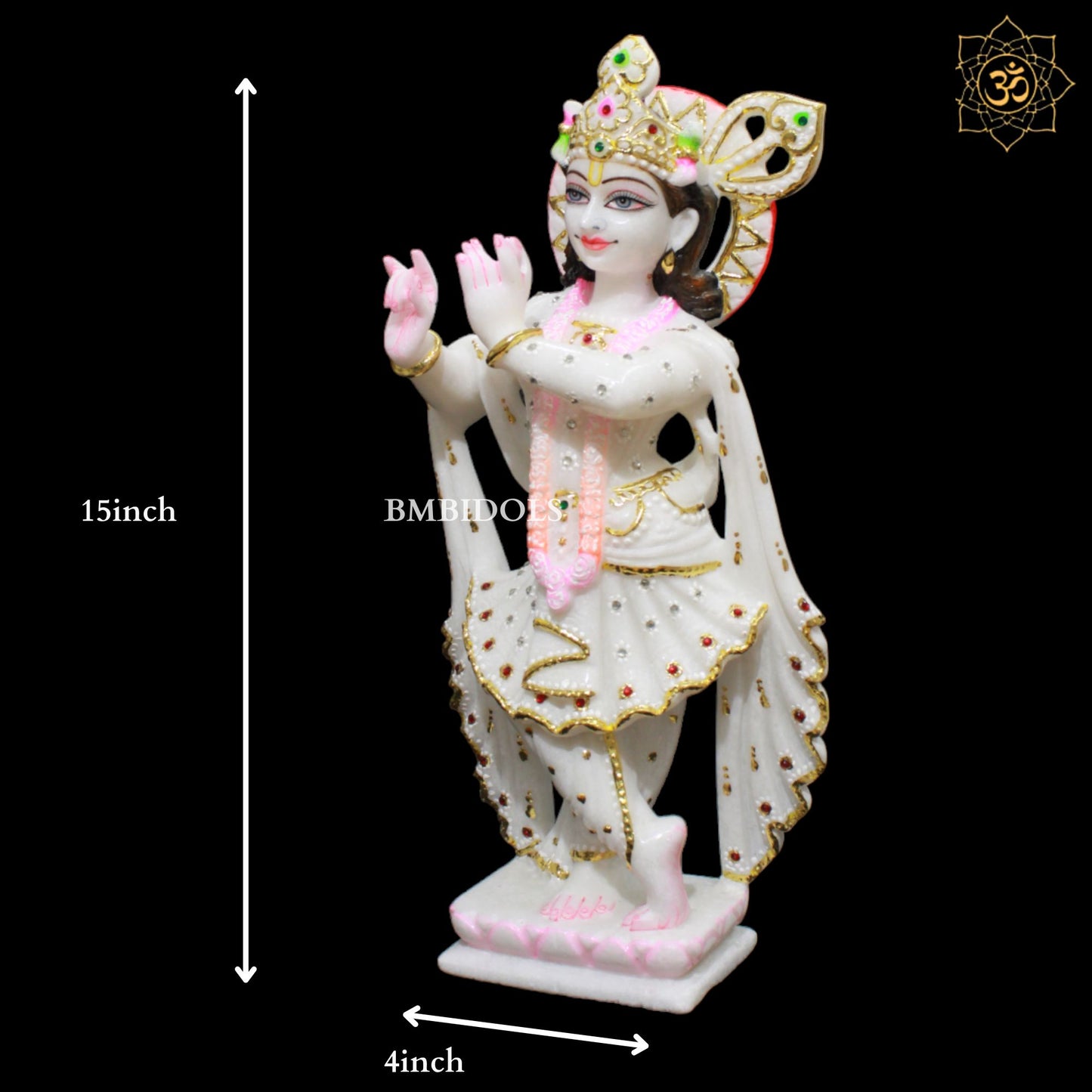 White Feather Radha Krishna Marble Murti for Homes and Temples in 15inches