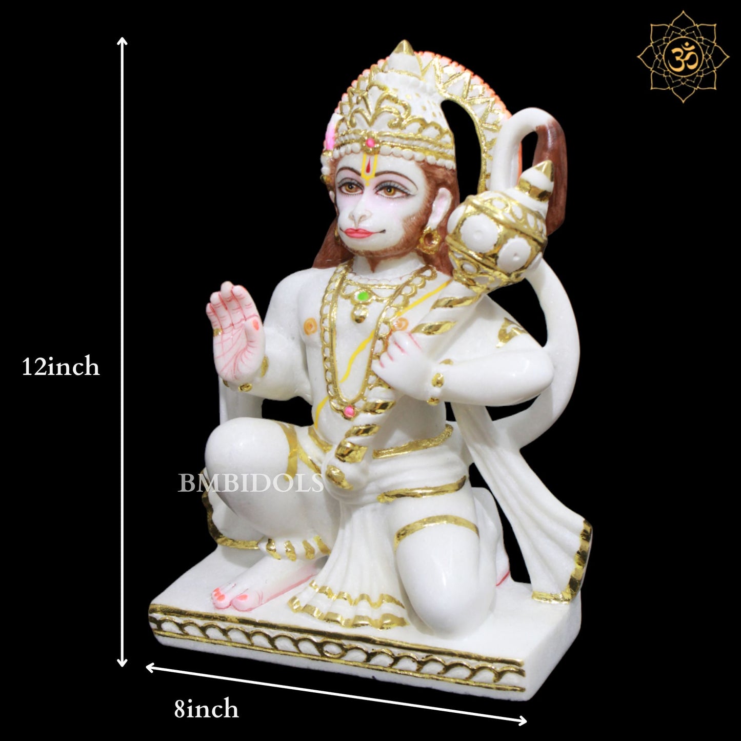 1Feet Marble Hanuman Murti for Homes and Temples in Makrana Marble