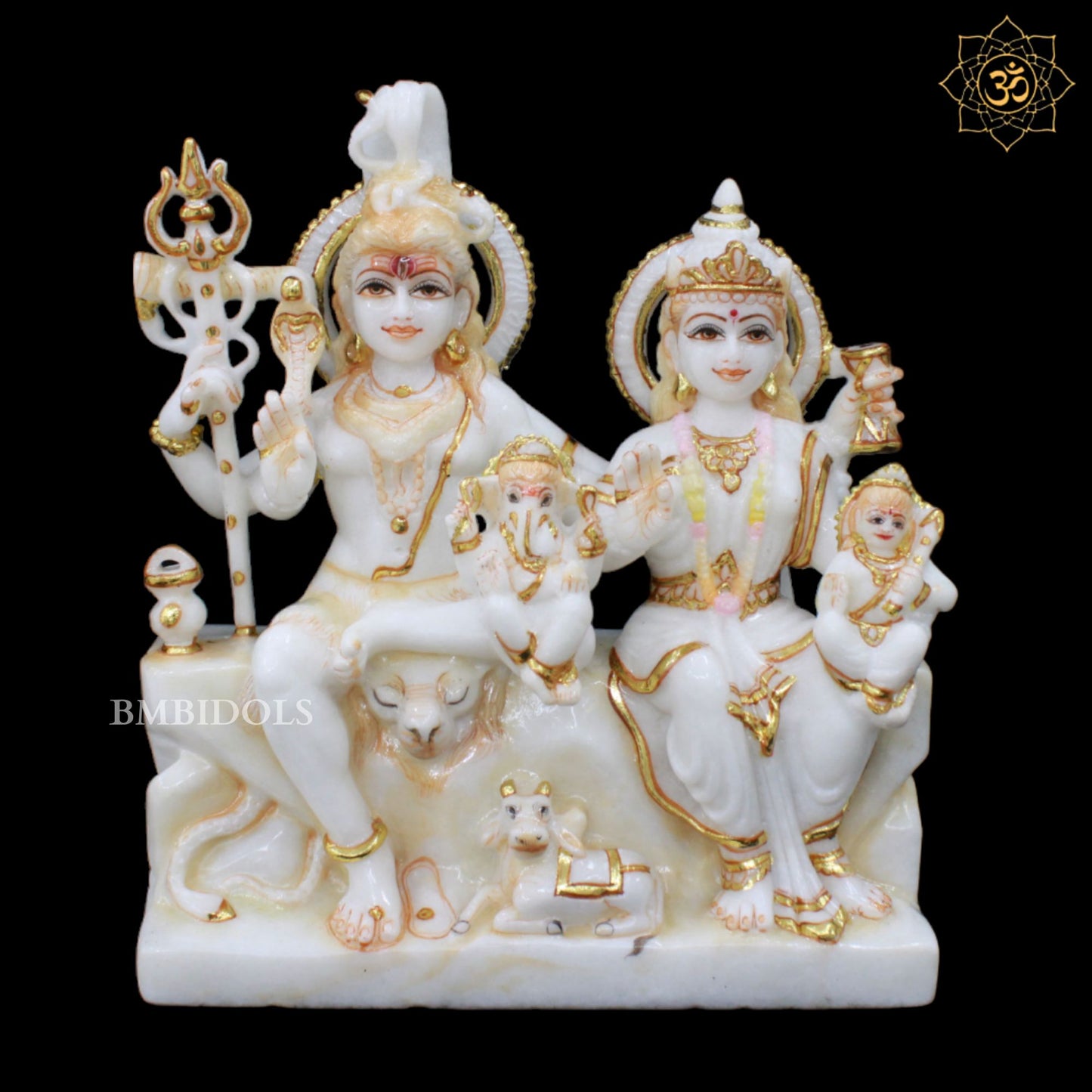 1Feet Marble Shiv Parivar with Parvati, Kartikeya & Ganesha for Home and Temples