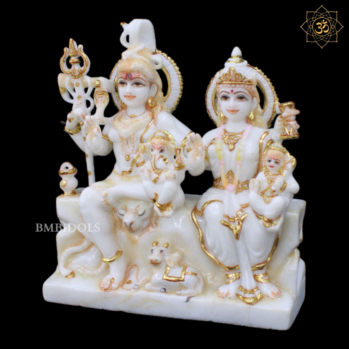 1Feet Marble Shiv Parivar with Parvati, Kartikeya & Ganesha for Home and Temples