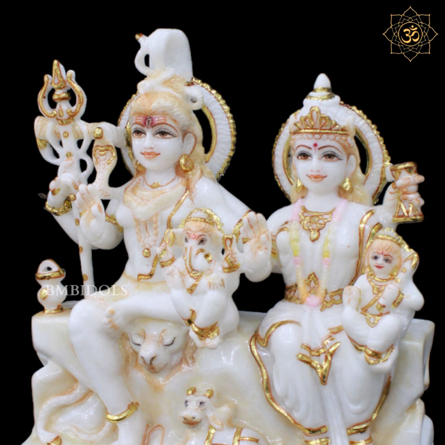 1Feet Marble Shiv Parivar with Parvati, Kartikeya & Ganesha for Home and Temples