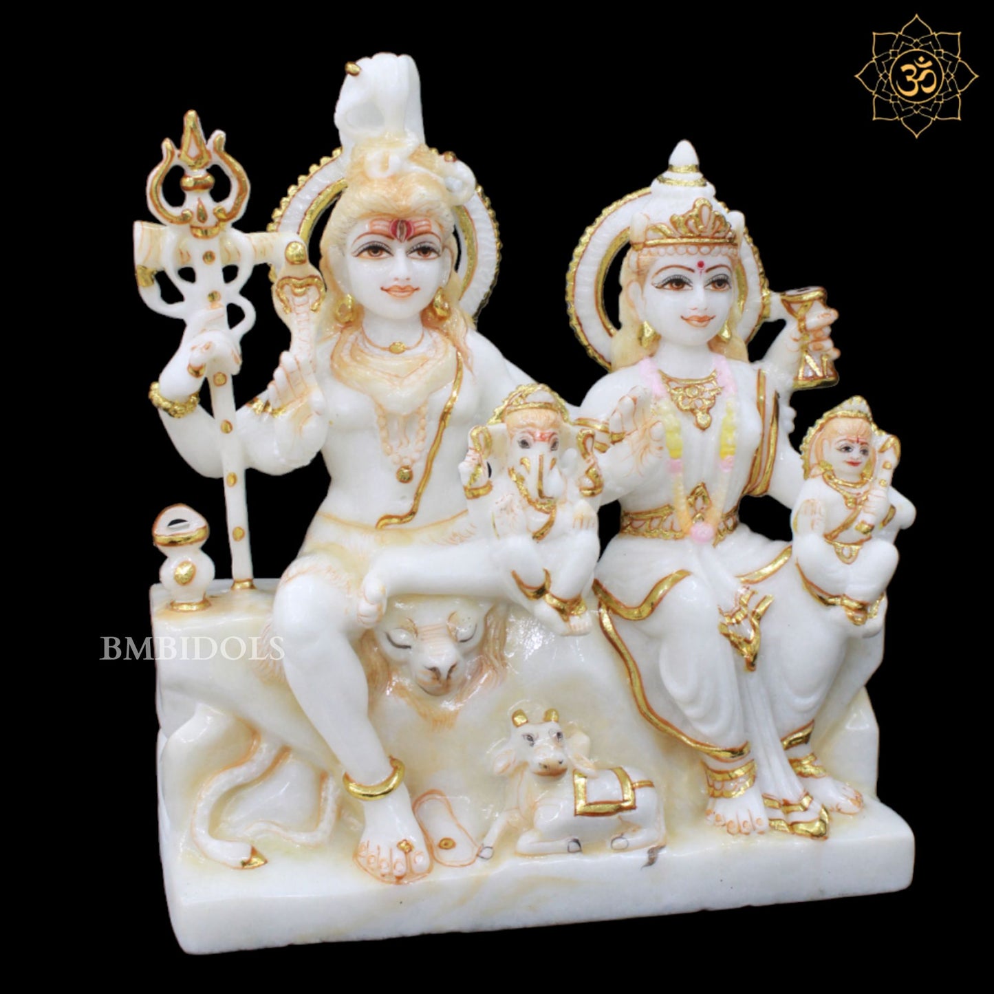 1Feet Marble Shiv Parivar with Parvati, Kartikeya & Ganesha for Home and Temples