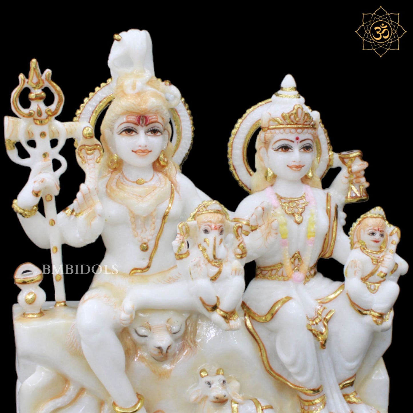 1Feet Marble Shiv Parivar with Parvati, Kartikeya & Ganesha for Home and Temples