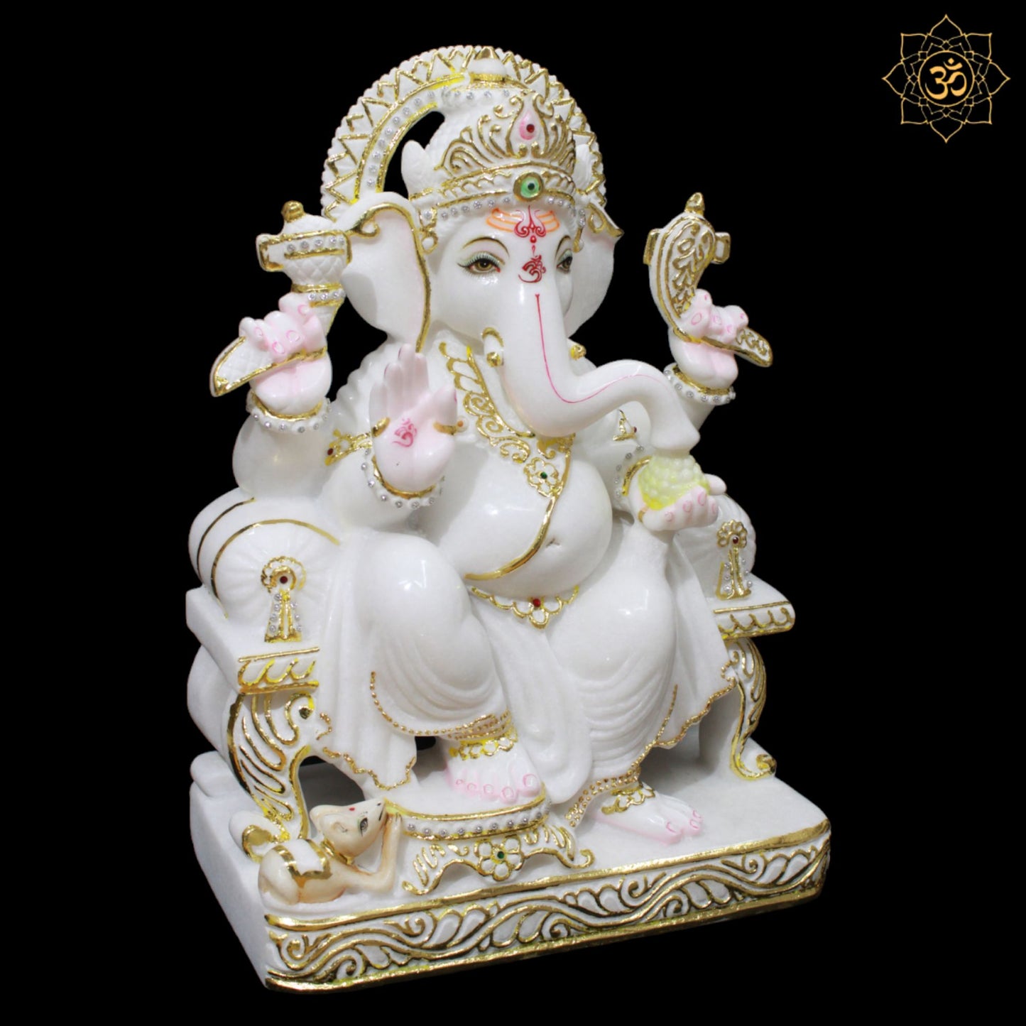 Chowki Marble Ganesh Murti made in pure white Marble for Homes and Temples