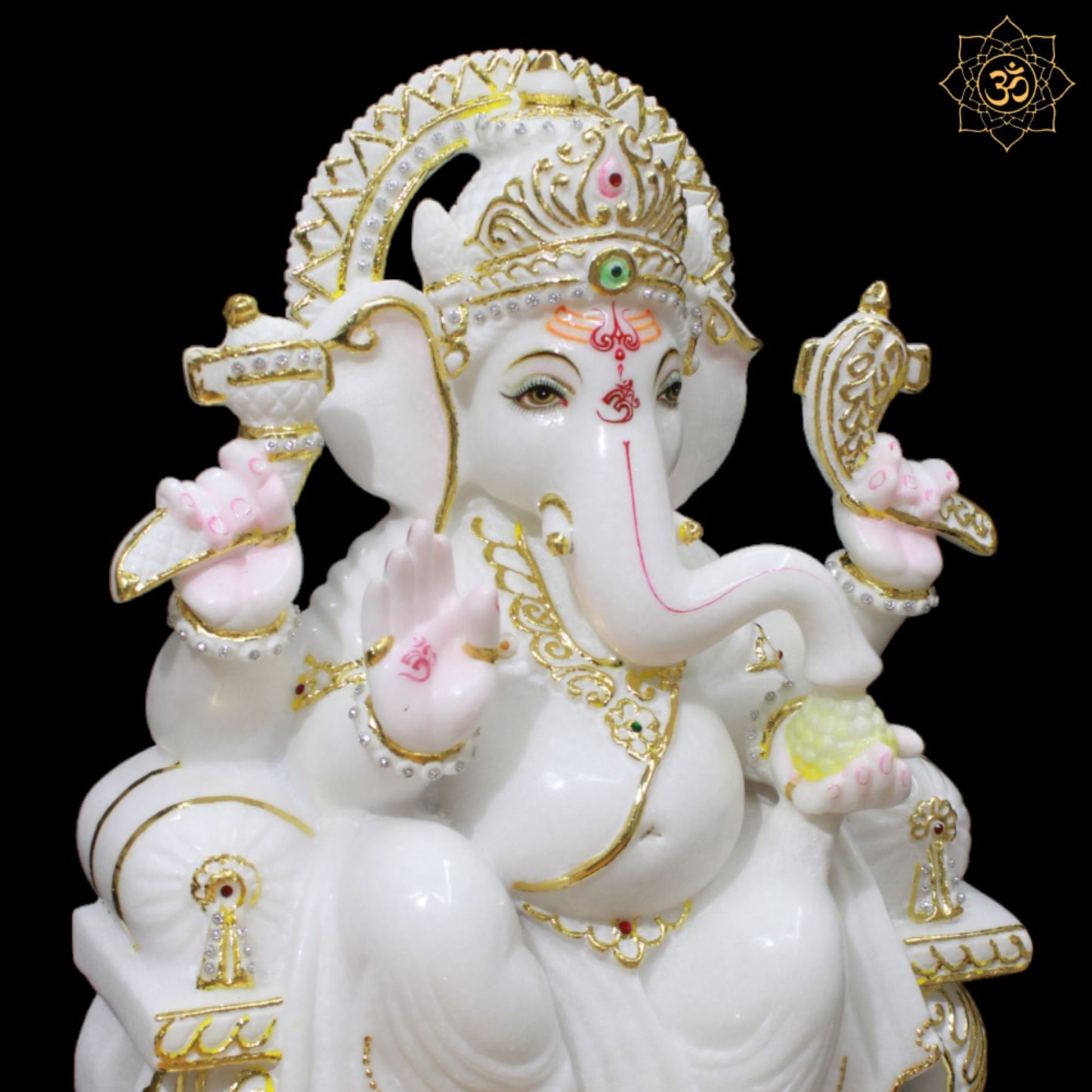 Chowki Marble Ganesh Murti made in pure white Marble for Homes and Temples