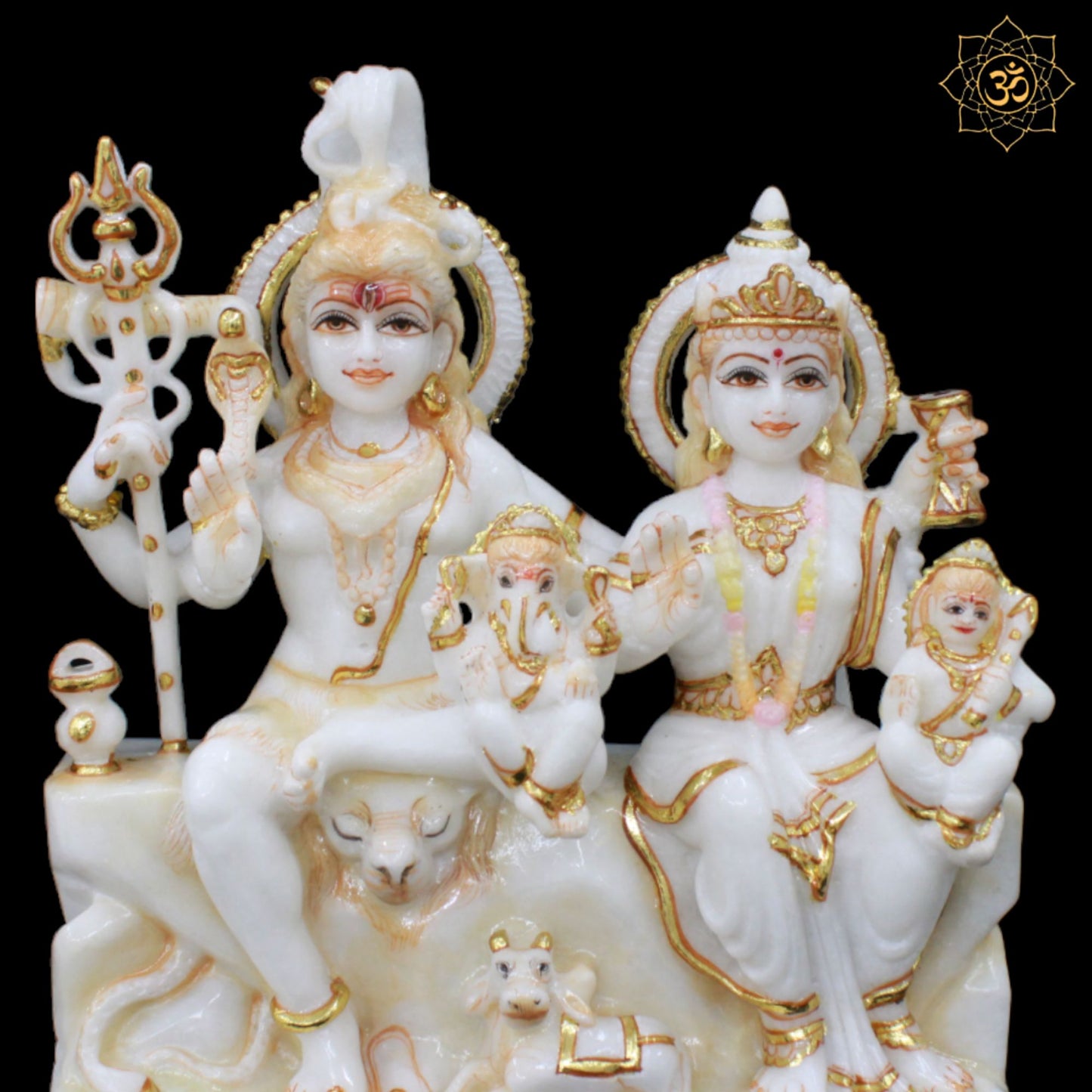 1Feet Marble Shiv Parivar with Parvati, Kartikeya & Ganesha for Home and Temples