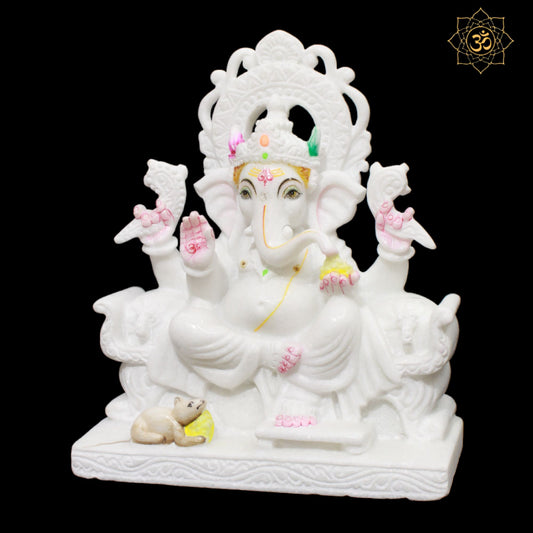 Double Kiran Marble Ganesh Statue in 12inches with Four Hands