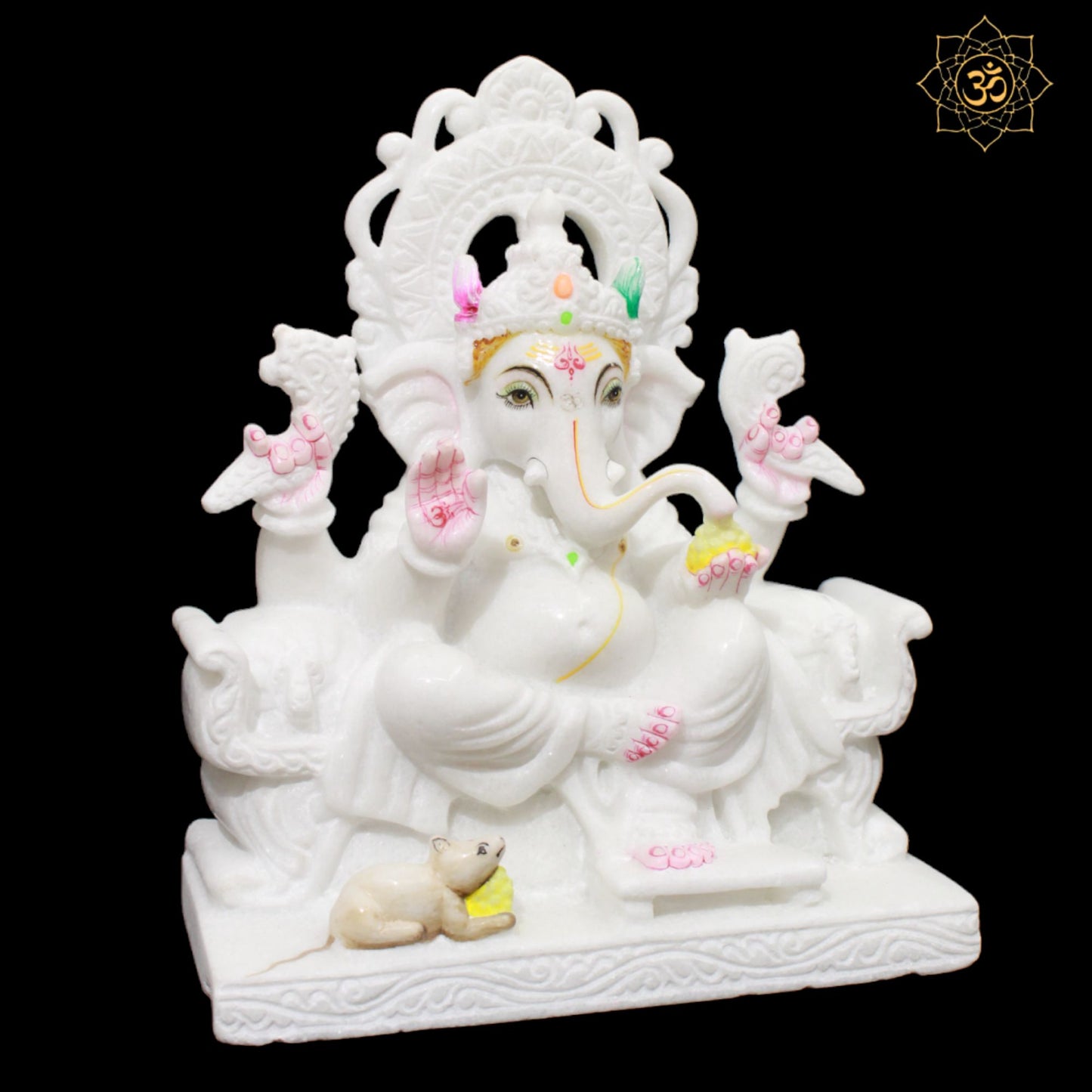 Double Kiran Marble Ganesh Statue in 12inches with Four Hands