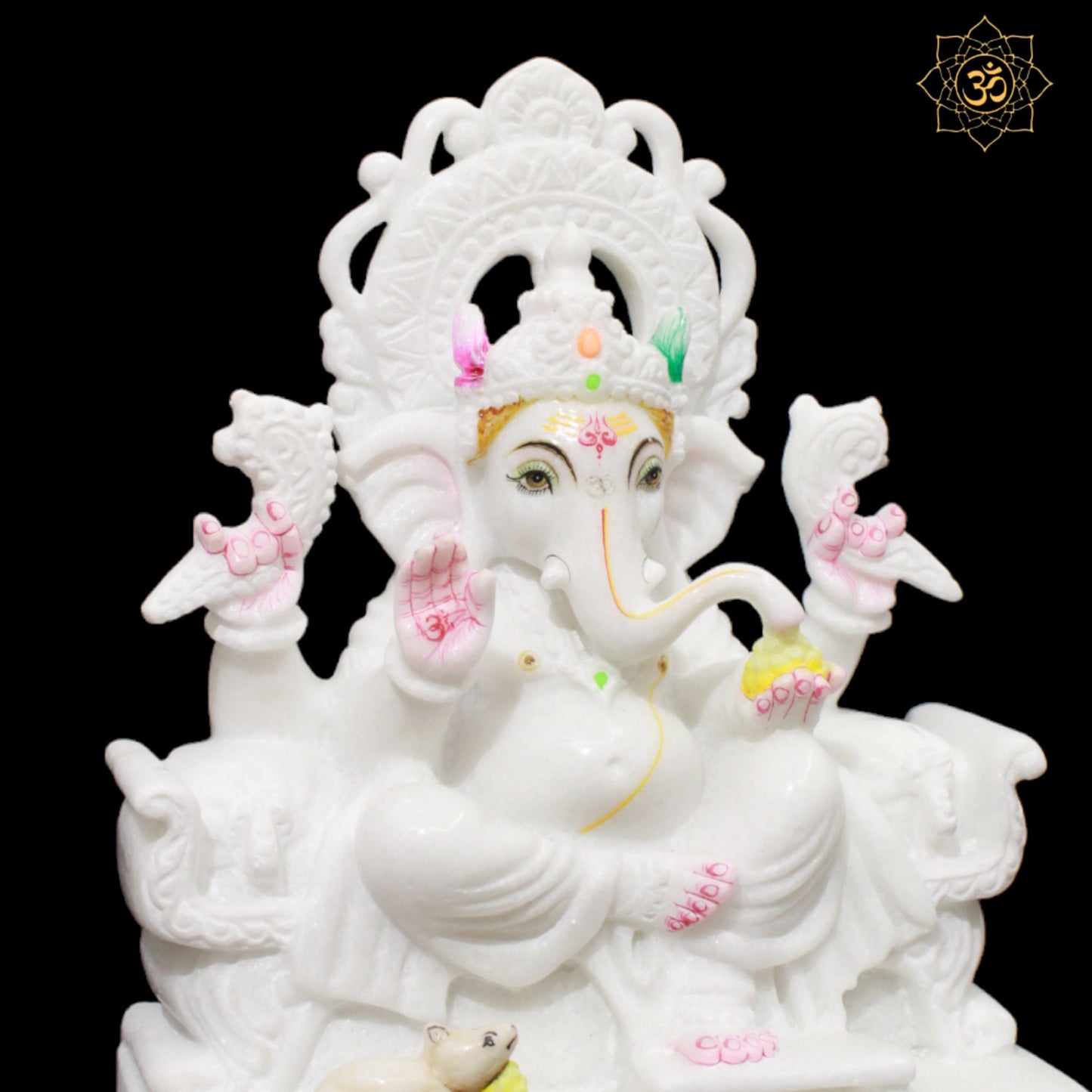 Double Kiran Marble Ganesh Statue in 12inches with Four Hands