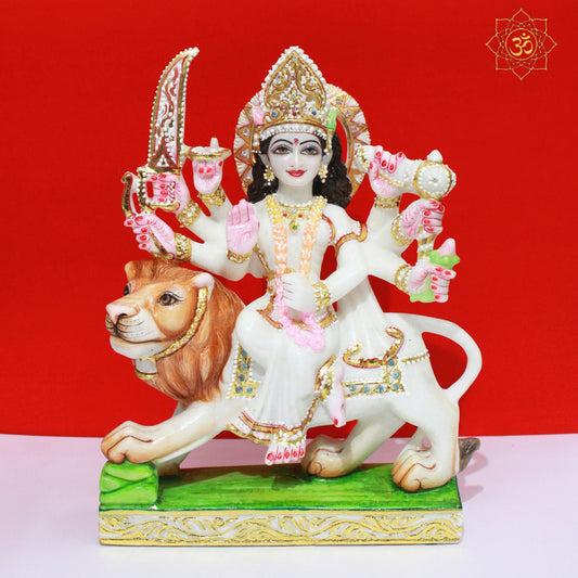 White Marble Durga Murti for Homes and Temples in 12inch