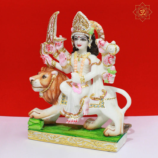 White Marble Durga Murti for Homes and Temples in 12inch