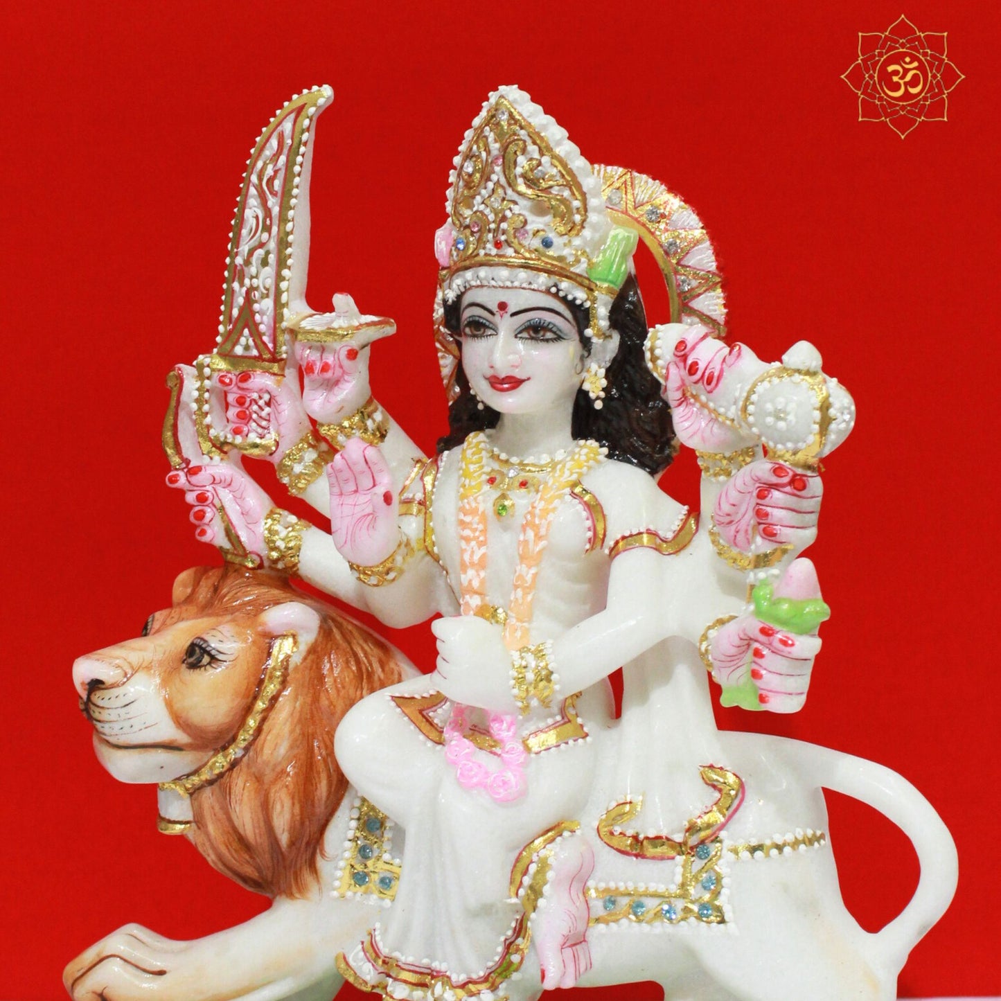 White Marble Durga Murti for Homes and Temples in 12inch