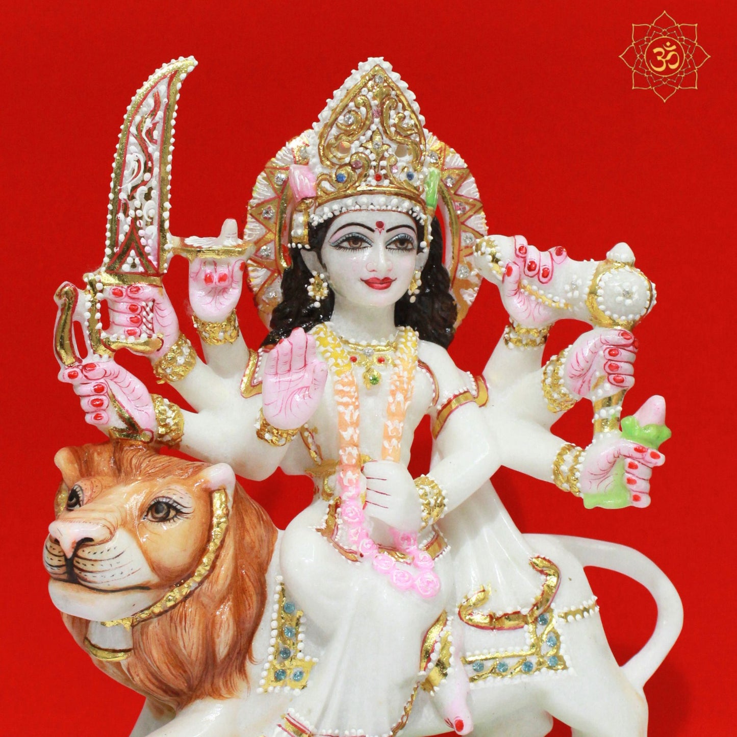 White Marble Durga Murti for Homes and Temples in 12inch