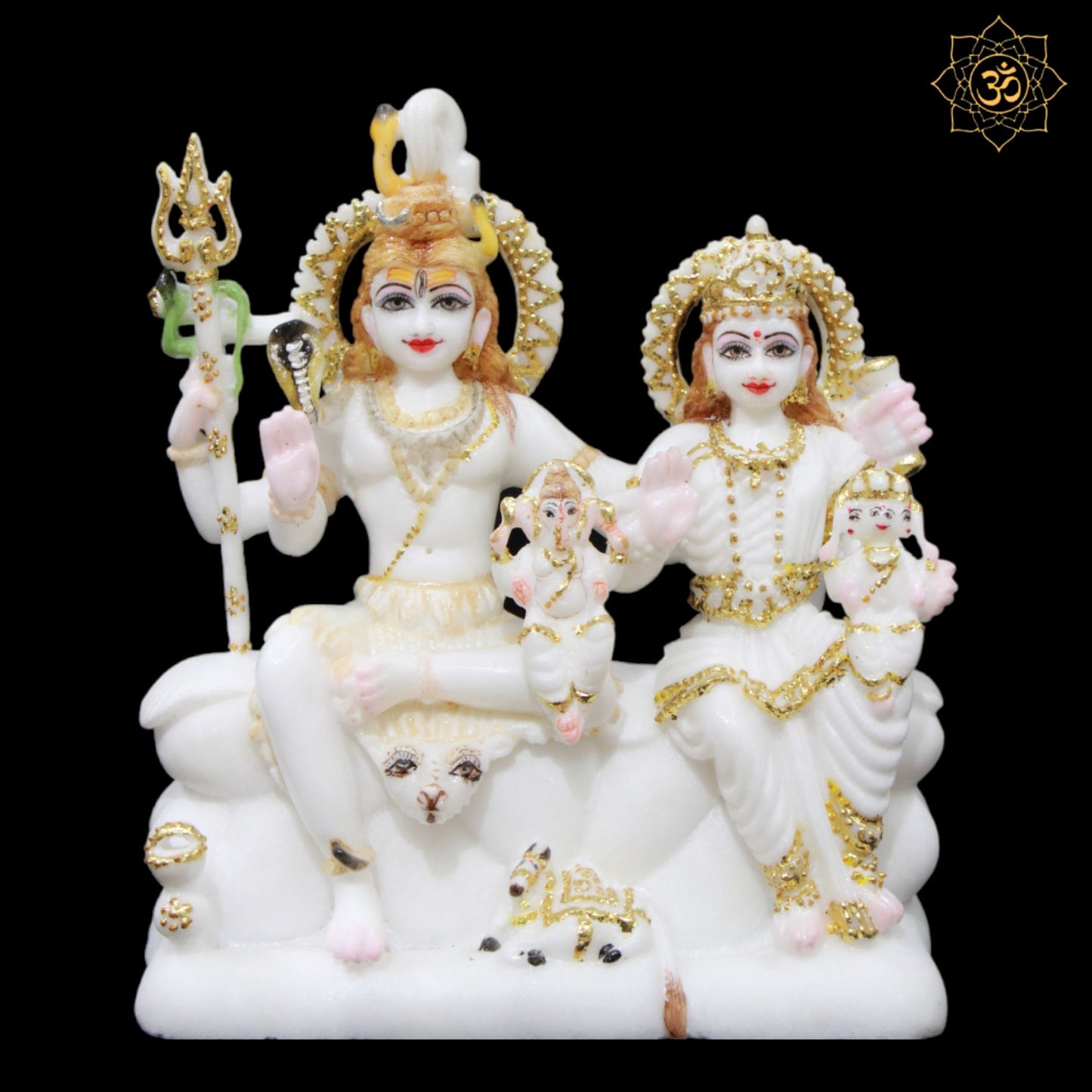 Marble Shiva Parivar Murti for Home Temples in Gold work