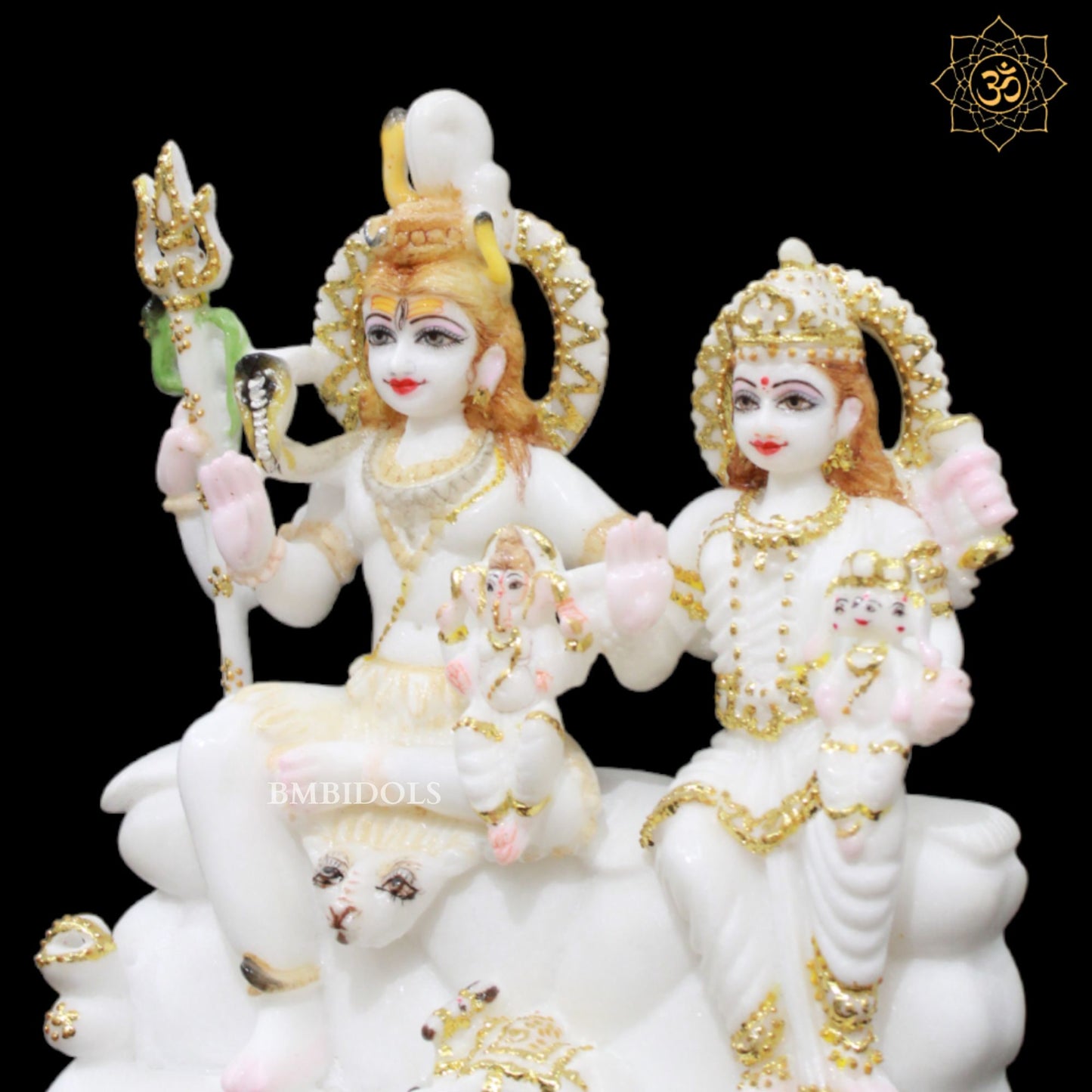 Marble Shiva Parivar Murti for Home Temples in Gold work