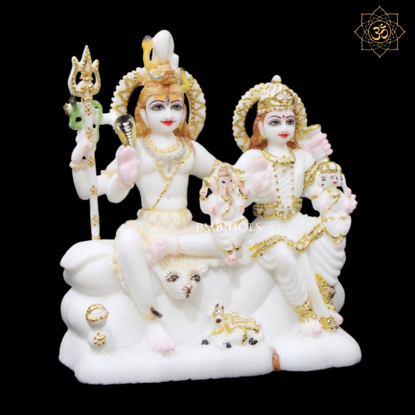 Marble Shiva Parivar Murti for Home Temples in Gold work