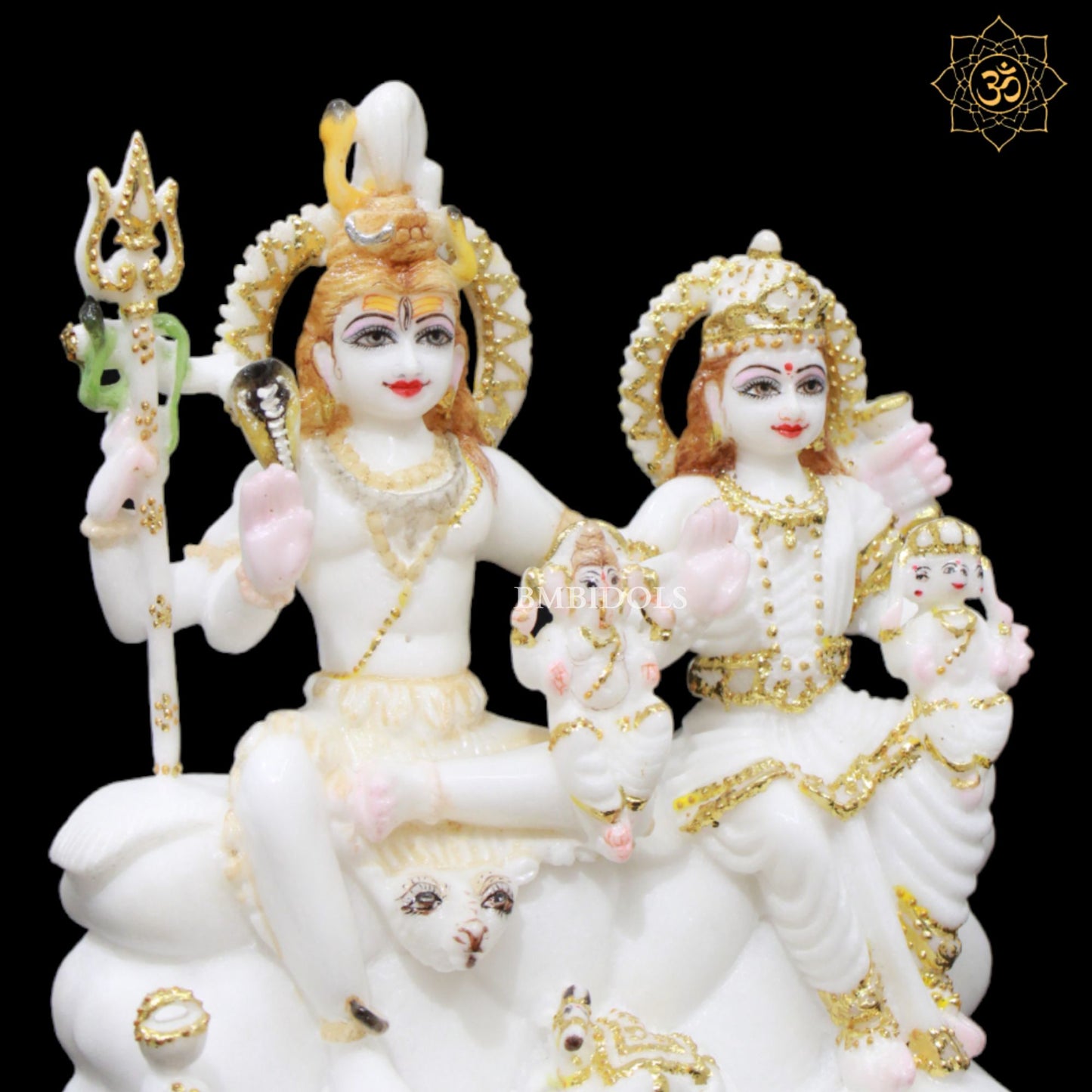 Marble Shiva Parivar Murti for Home Temples in Gold work