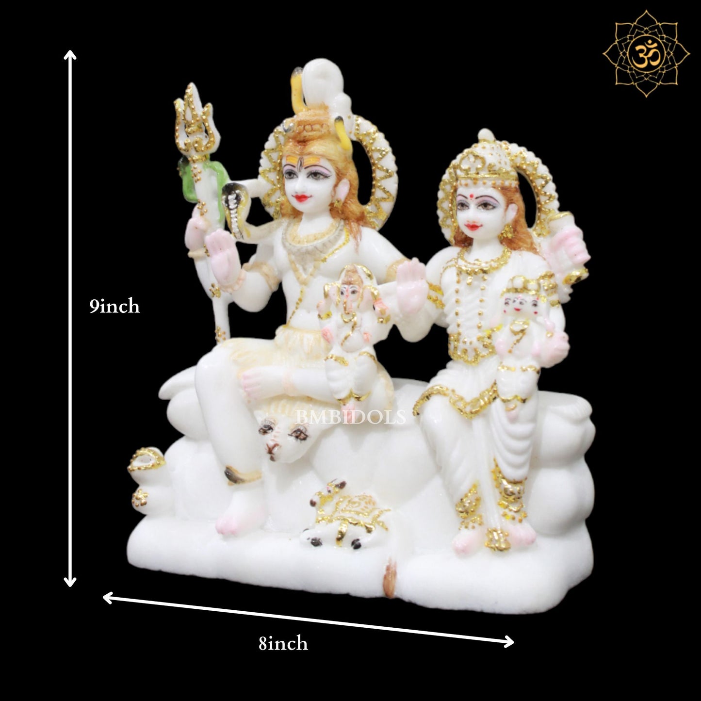 Marble Shiva Parivar Murti for Home Temples in Gold work