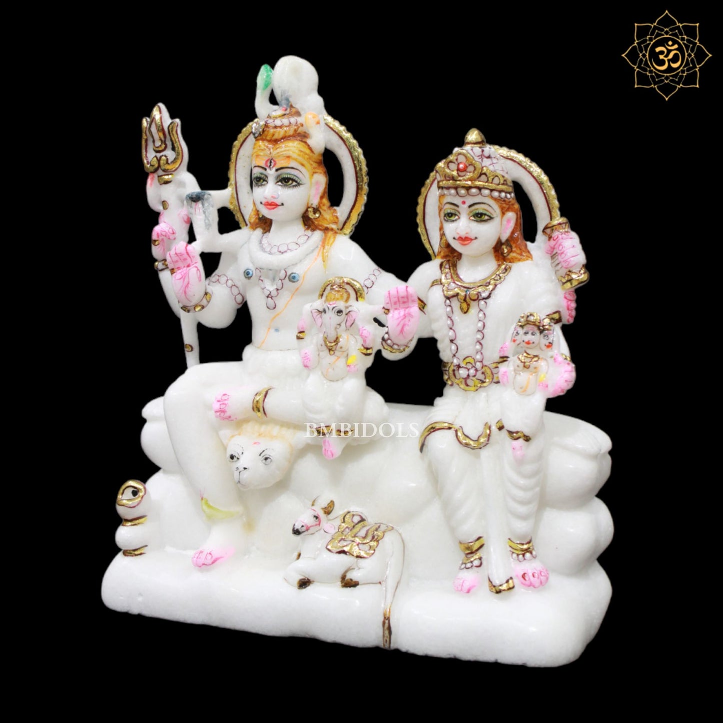 Shiv Parivati Marble Murti in 9inches for Homes and Temples