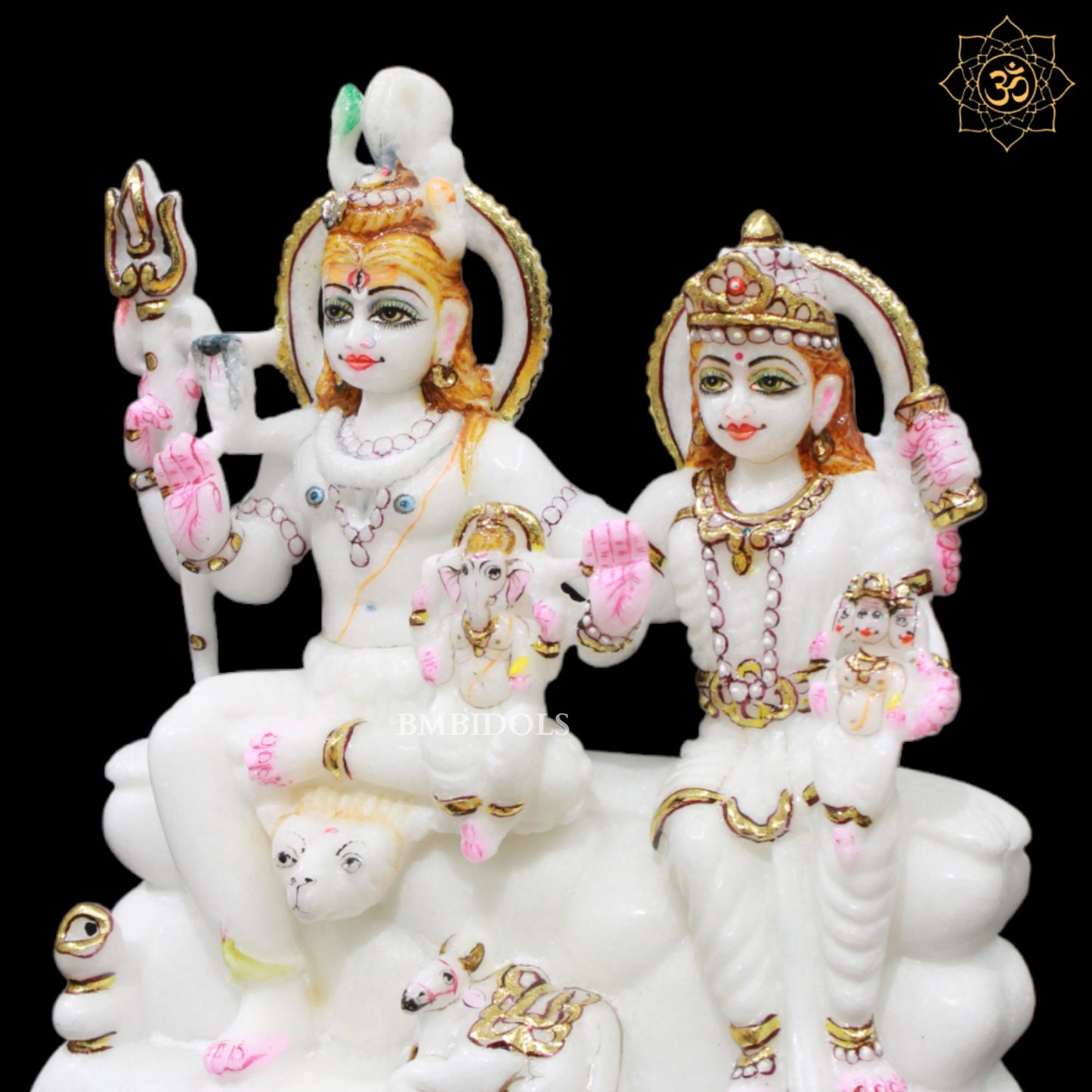 Shiv Parivati Marble Murti in 9inches for Homes and Temples