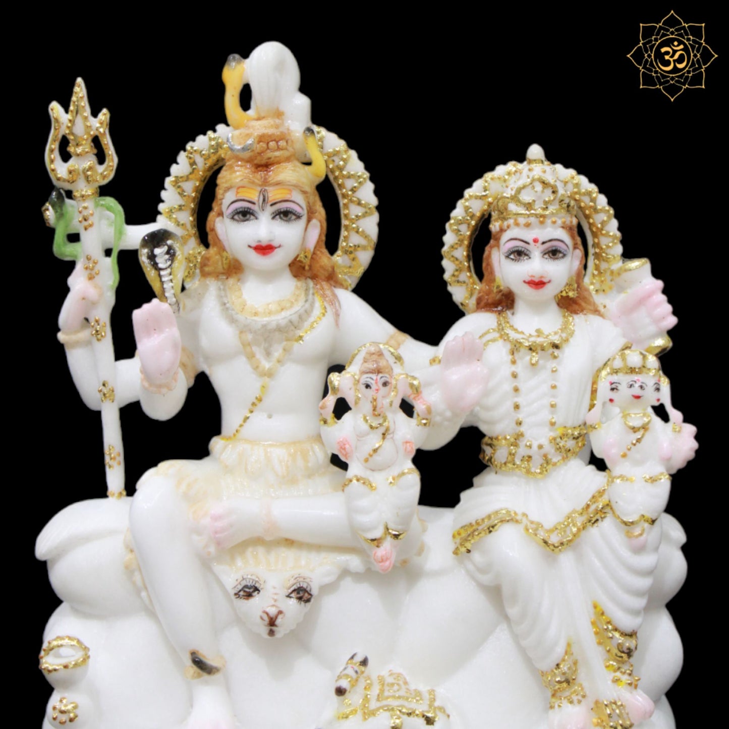 Marble Shiva Parivar Murti for Home Temples in Gold work