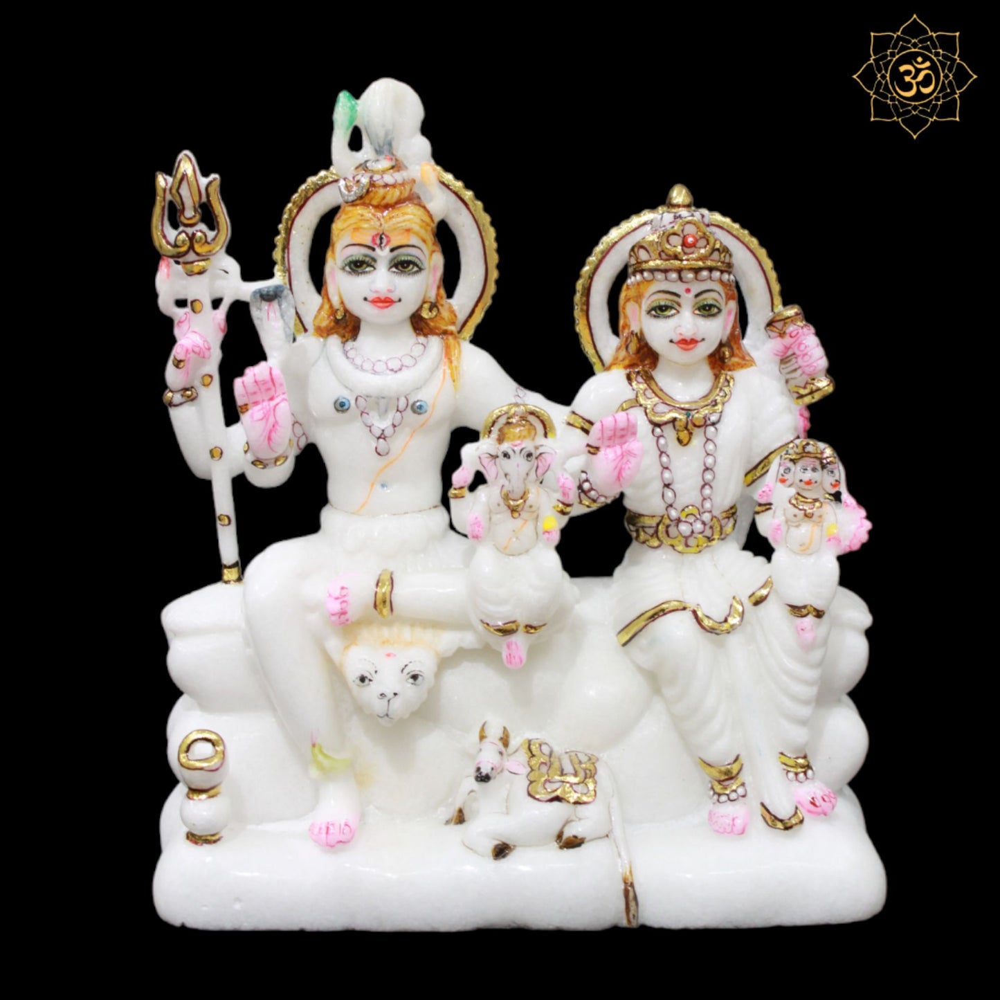 Shiv Parivati Marble Murti in 9inches for Homes and Temples