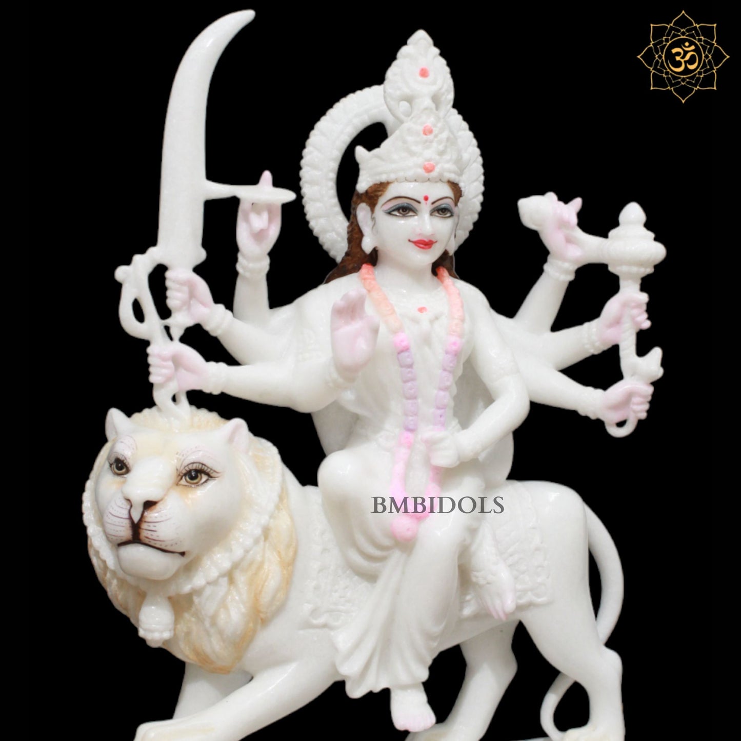 White Durga Marble Murti for Homes and Temples in 18inches