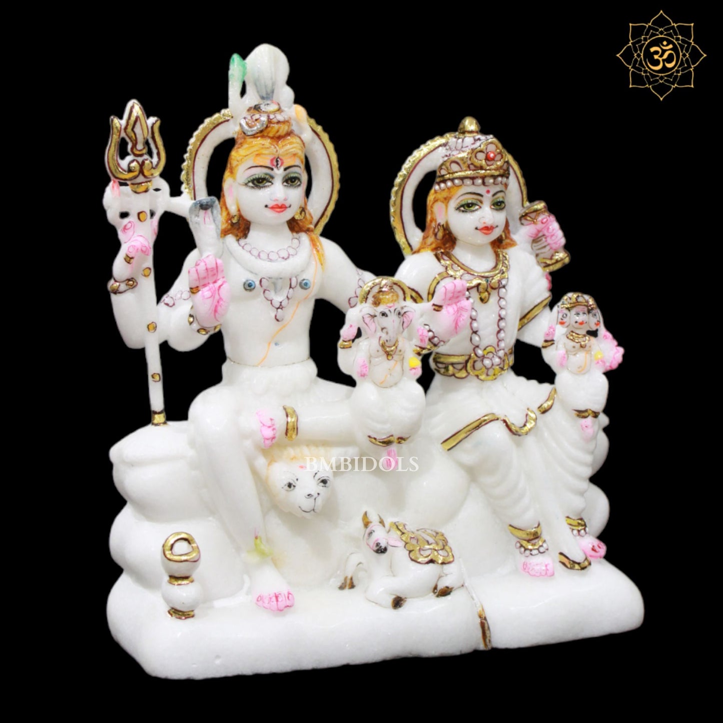 Shiv Parivati Marble Murti in 9inches for Homes and Temples