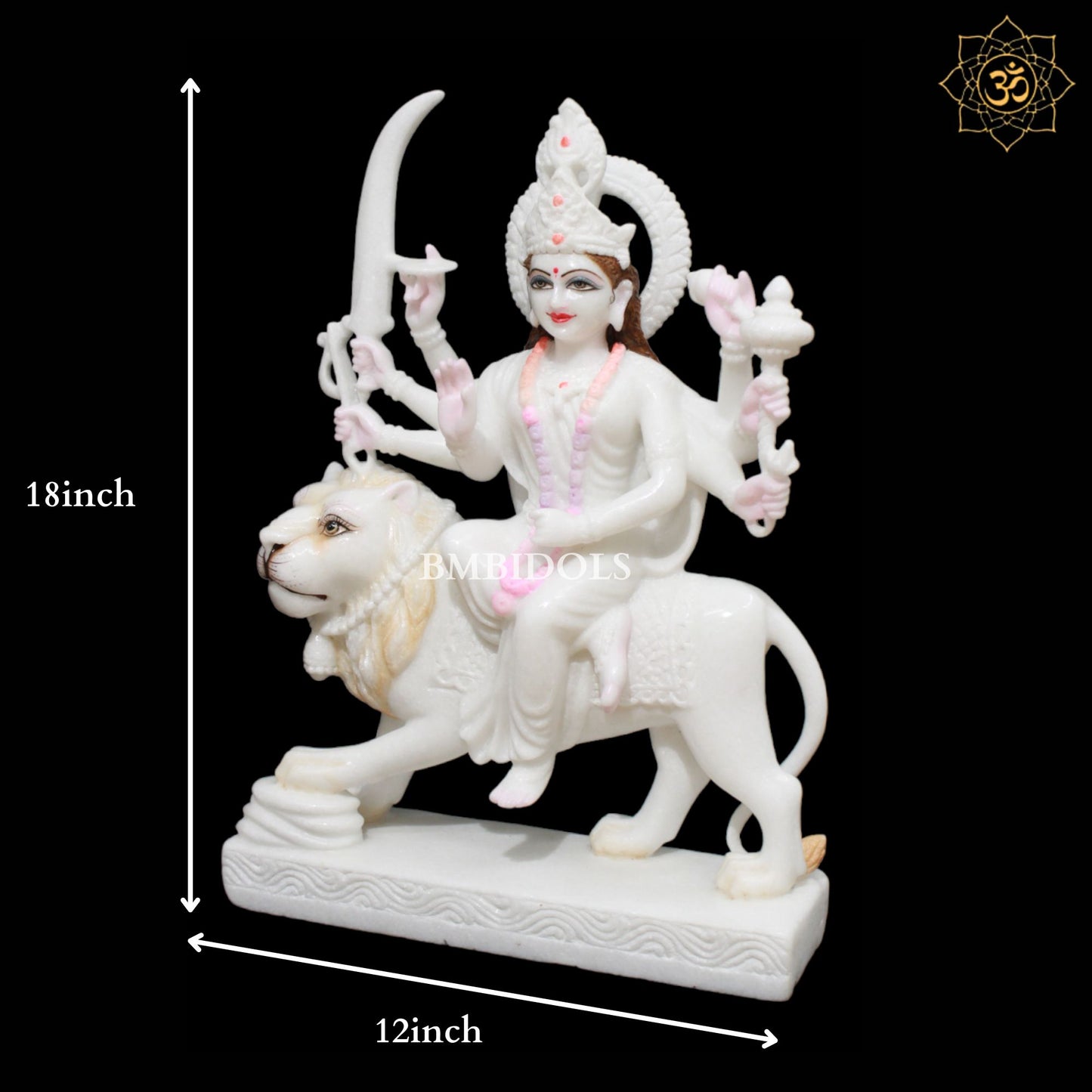 White Durga Marble Murti for Homes and Temples in 18inches