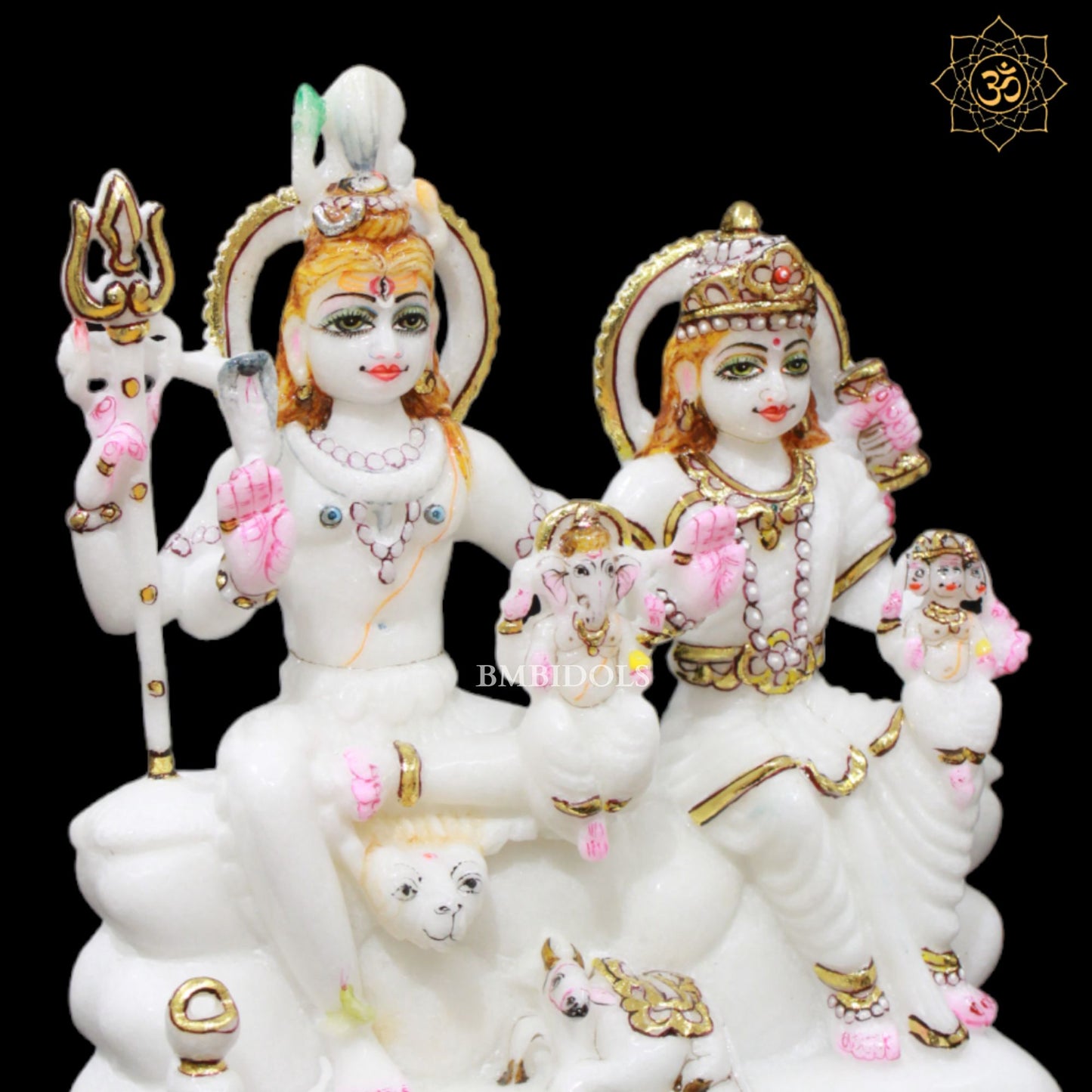 Shiv Parivati Marble Murti in 9inches for Homes and Temples