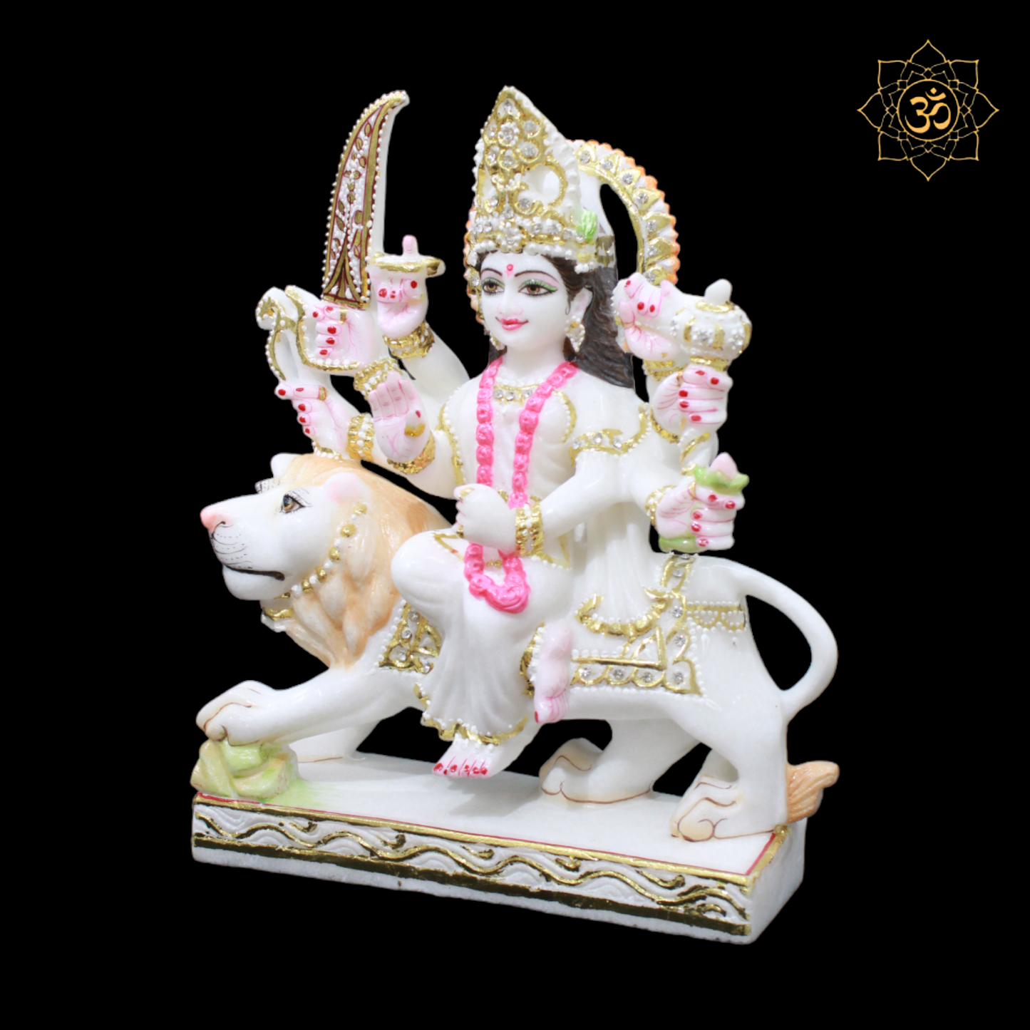White Marble Durga Idol with Diamond work in 12inch