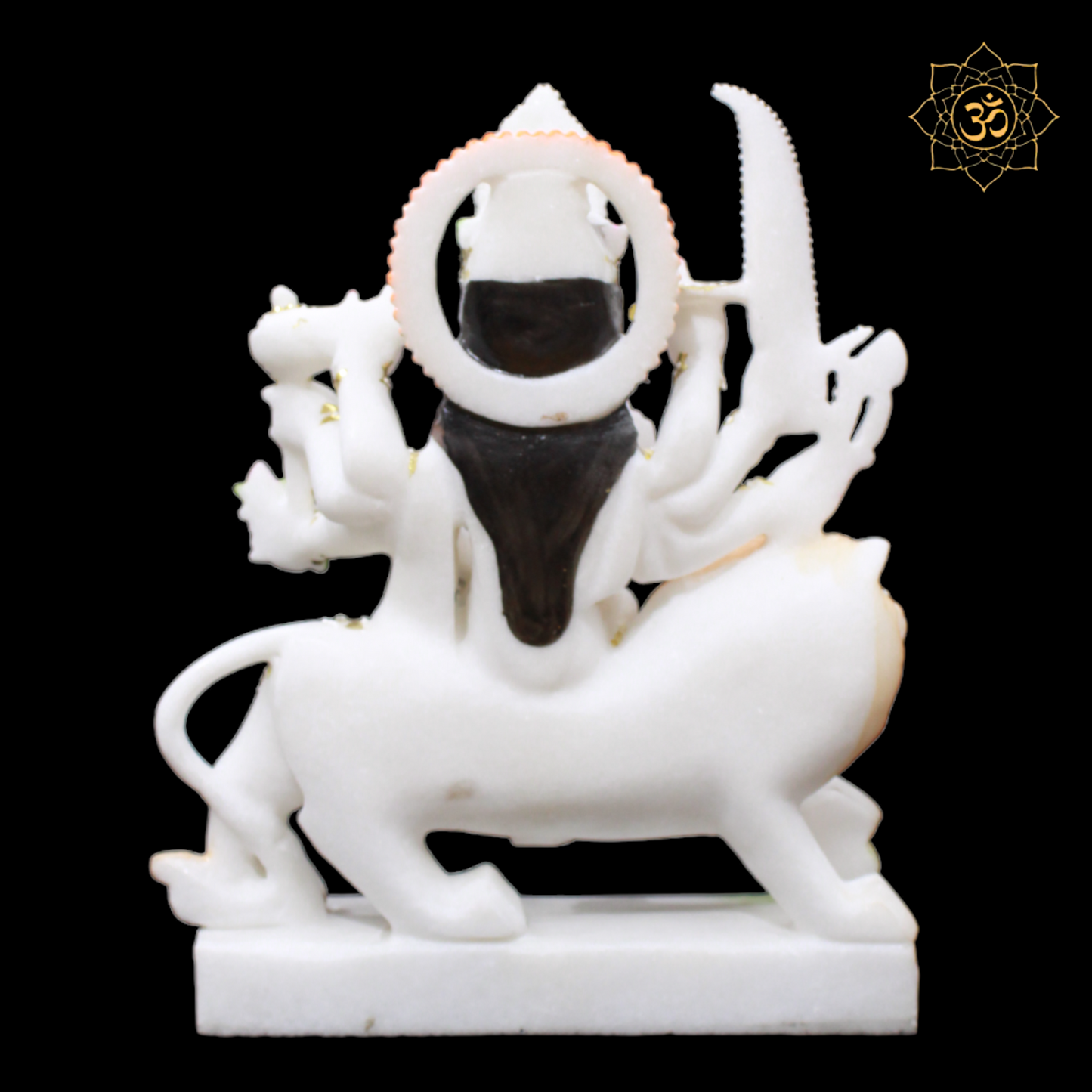 White Marble Durga Idol with Diamond work in 12inch