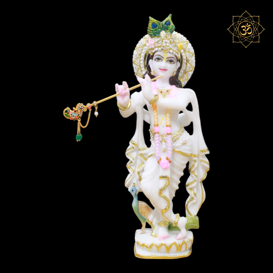 Marble Krishna Murti designed in 15inches for Home Temples