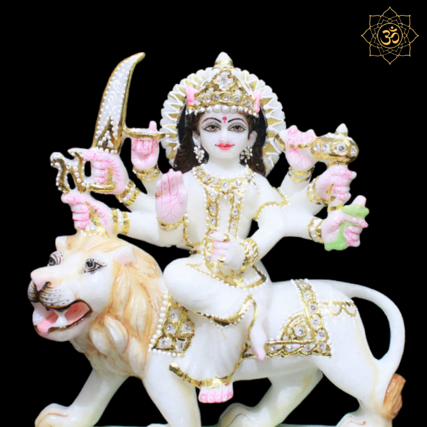 Small White Marble Durga Maa Murti in 9inch