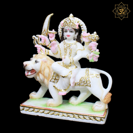 Small White Marble Durga Maa Murti in 9inch