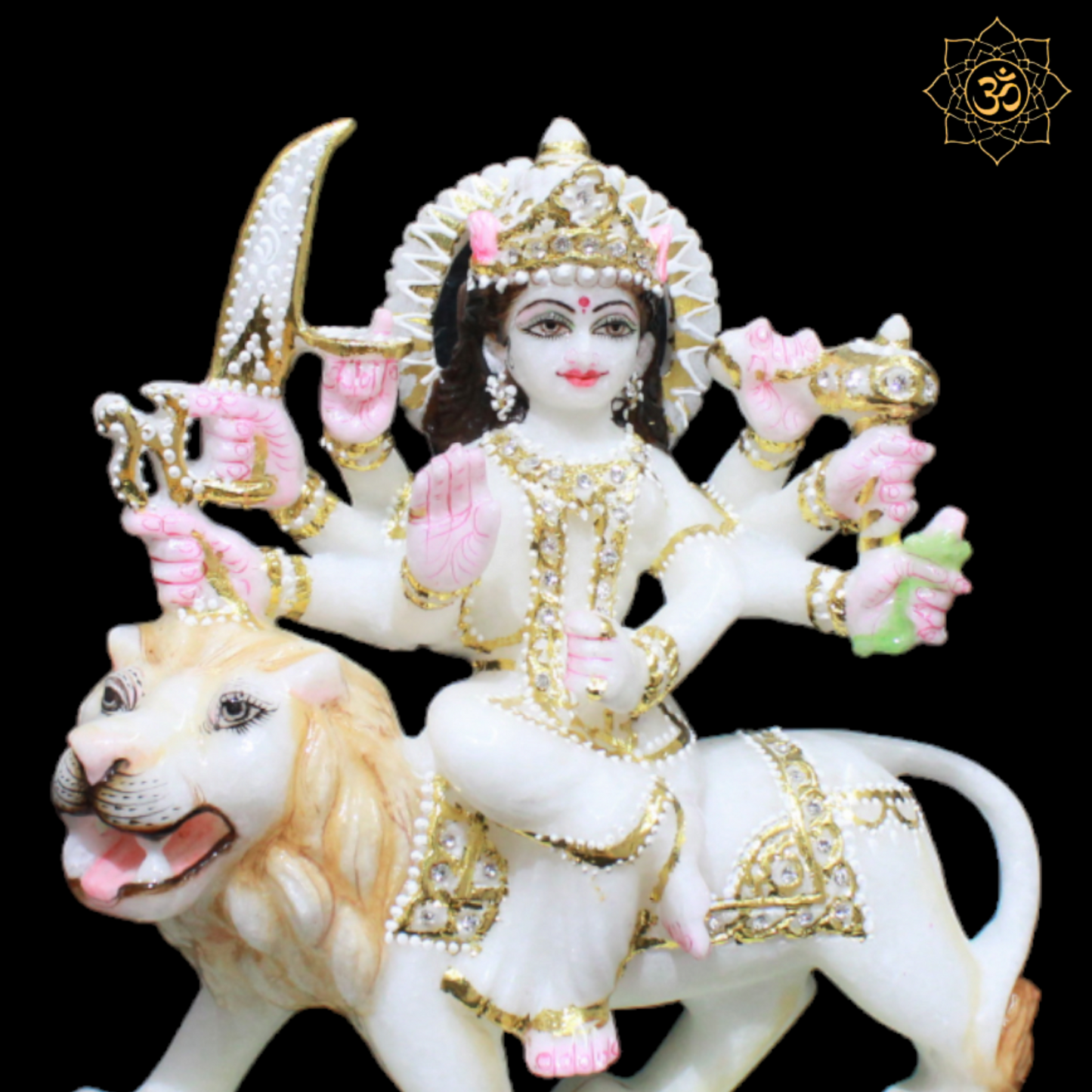 Small White Marble Durga Maa Murti in 9inch