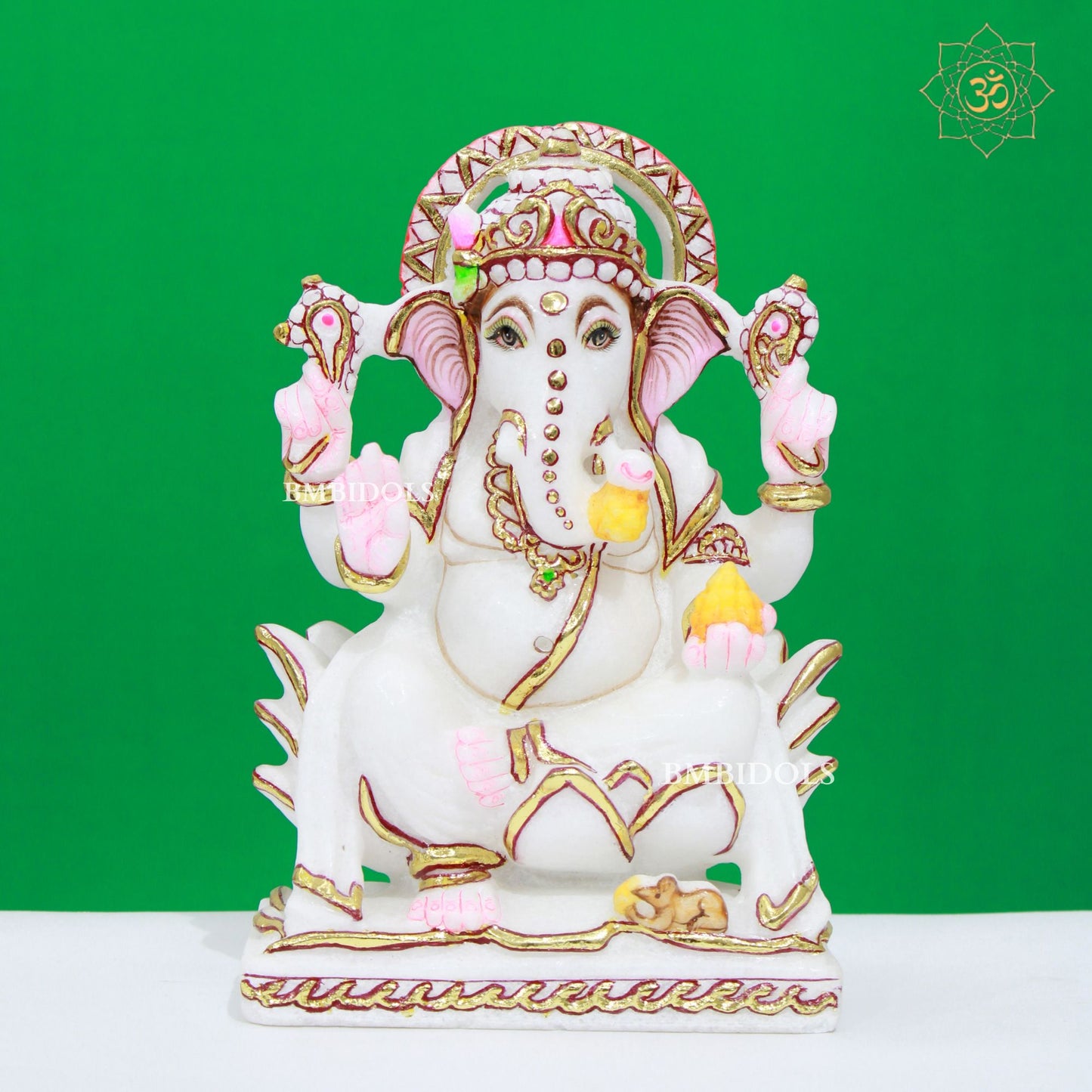 White Marble Ganesh Lakshmi Statue in Makrana Marble in 9inches