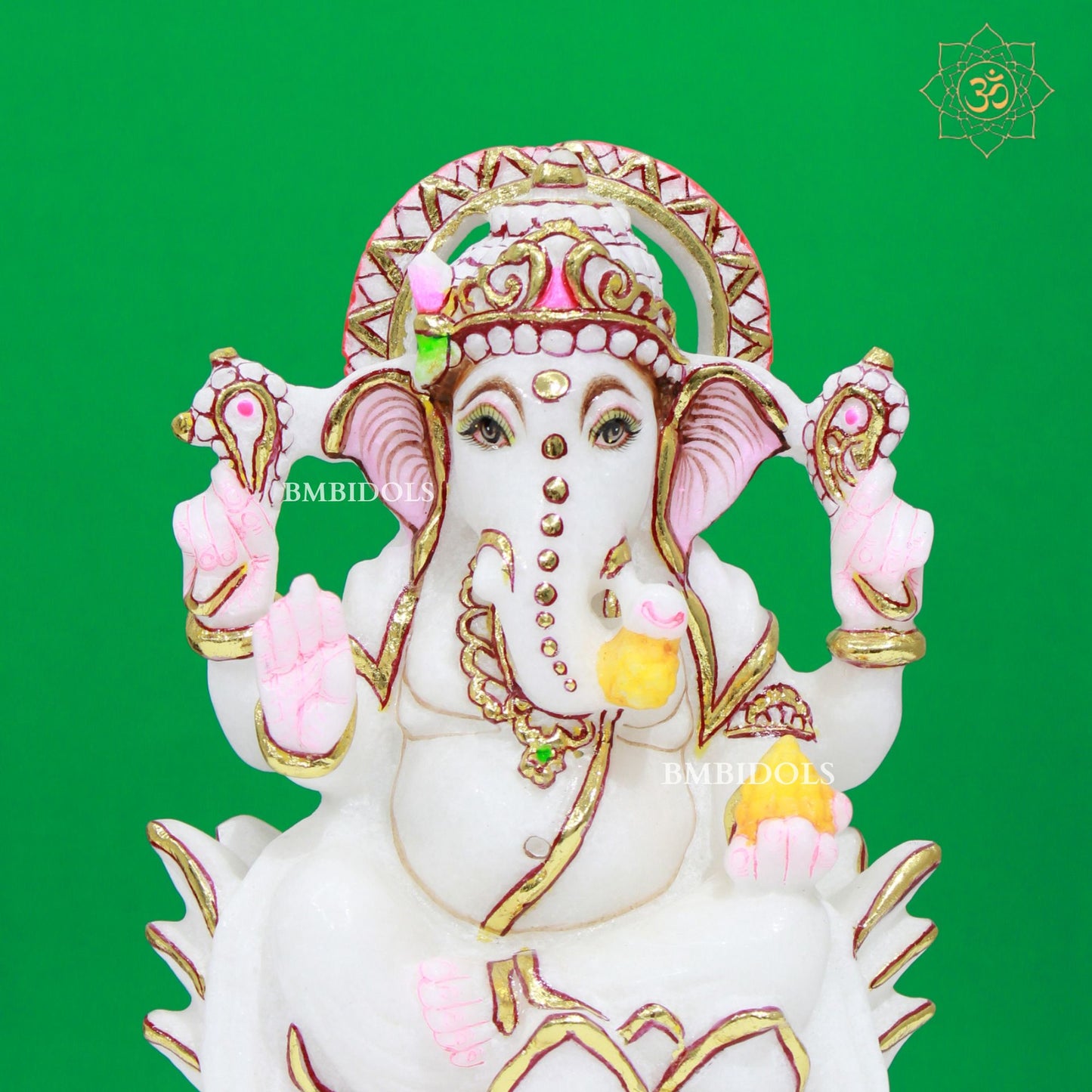 White Marble Ganesh Lakshmi Statue in Makrana Marble in 9inches