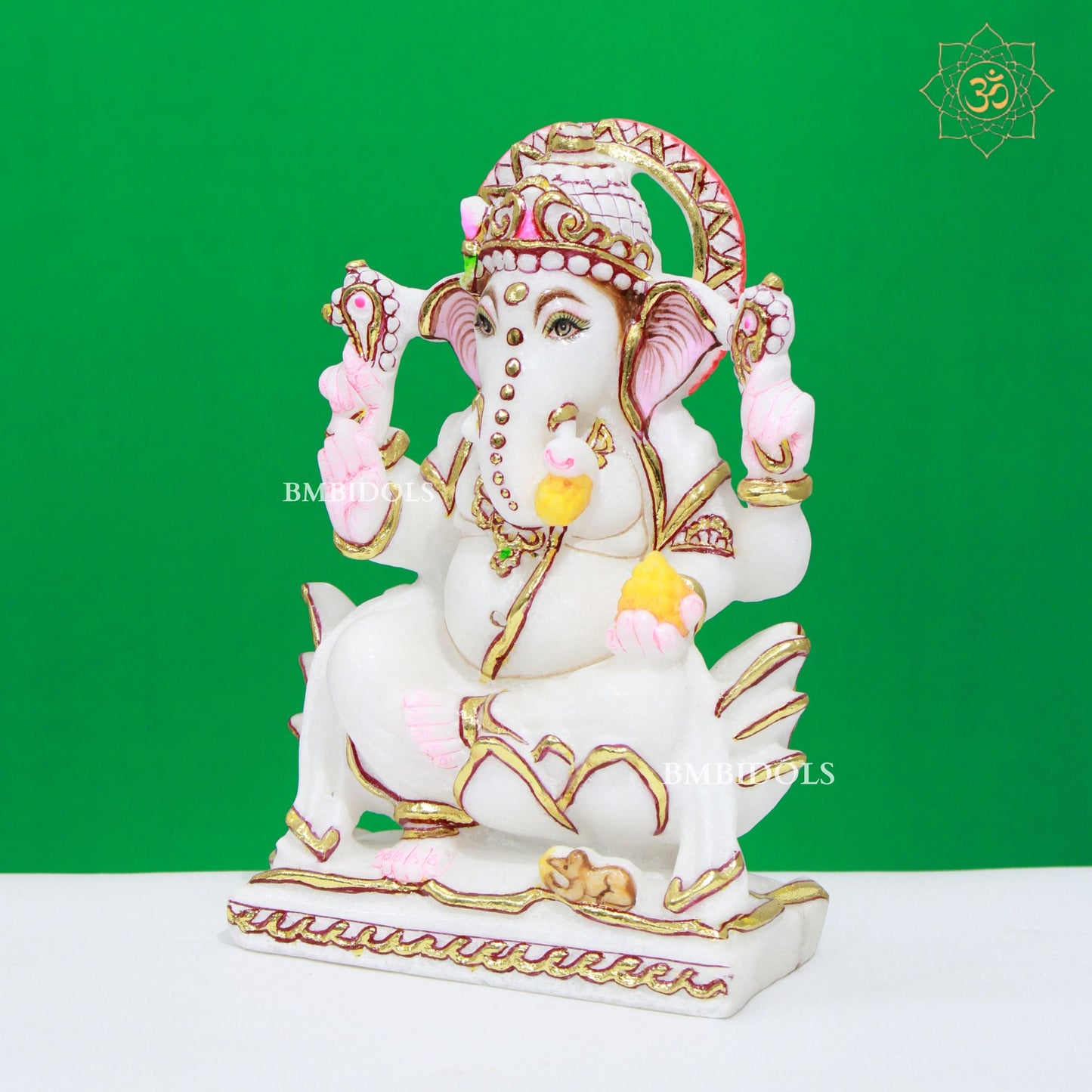 White Marble Ganesh Lakshmi Statue in Makrana Marble in 9inches