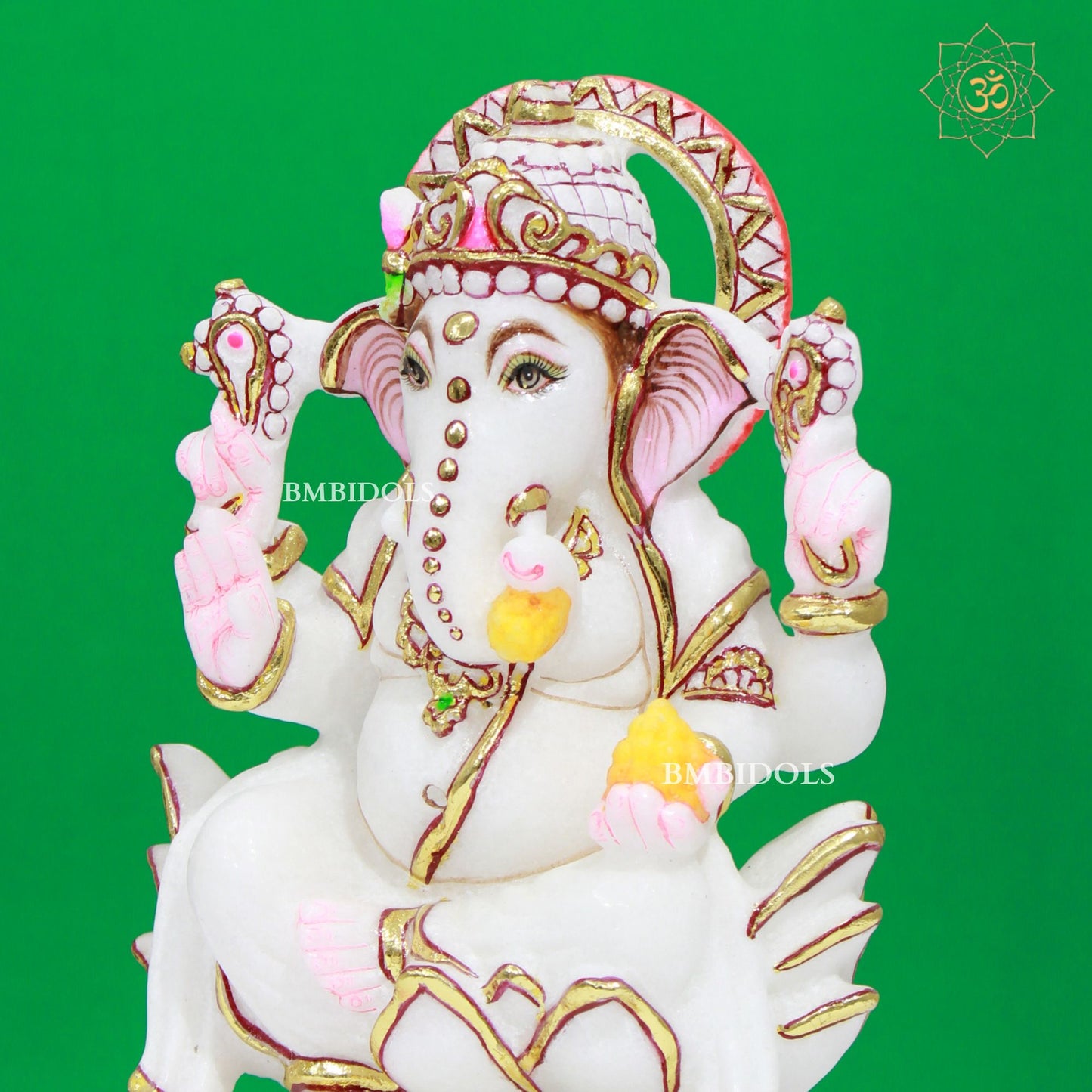 White Marble Ganesh Lakshmi Statue in Makrana Marble in 9inches